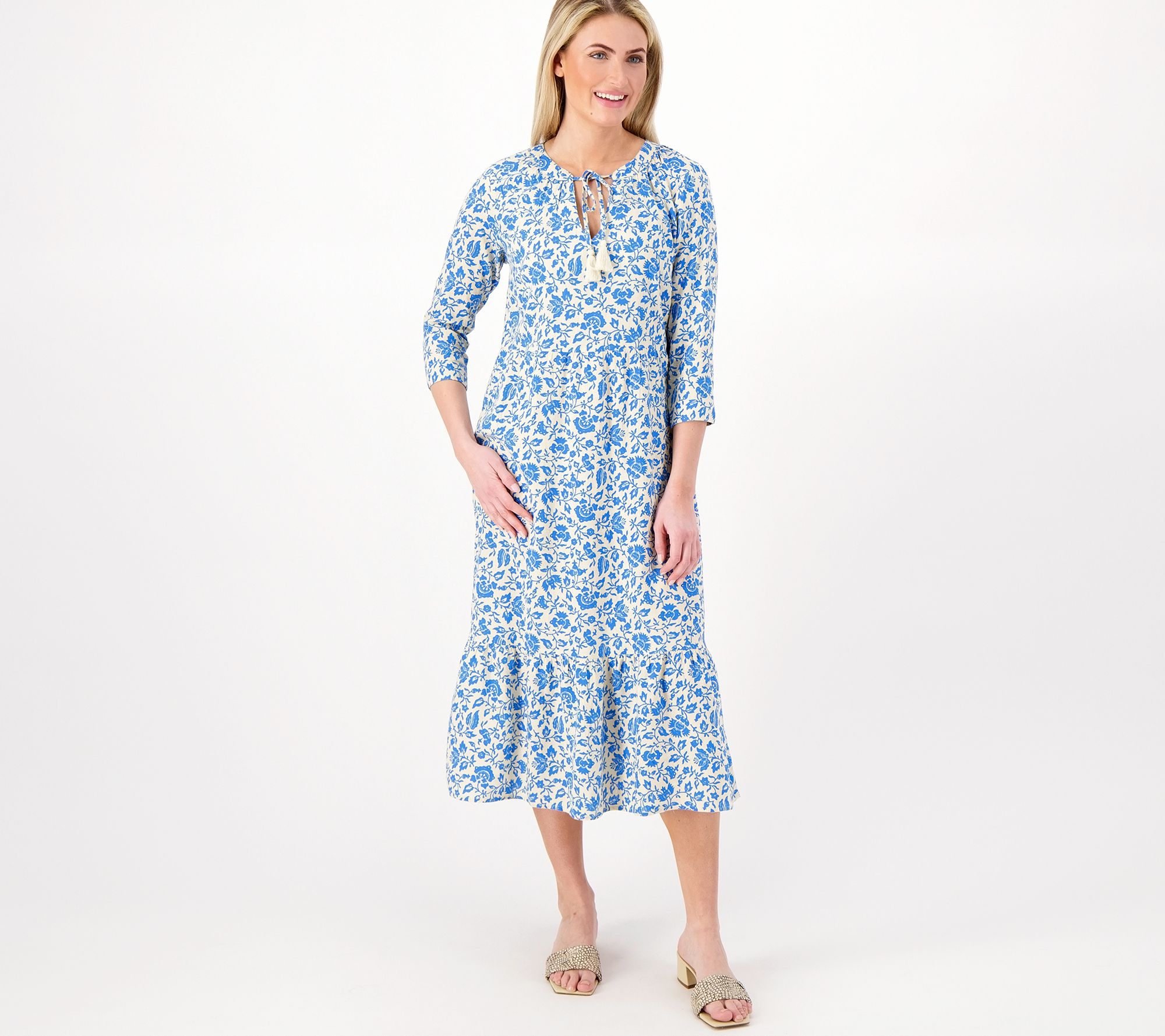 "As Is" Denim & Co. Naturals Printed Regular Midi Dress