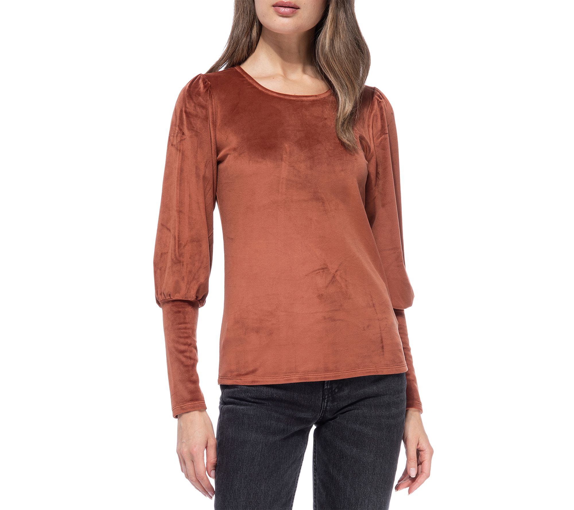 B Collection By Bobeau - Rust Puff Sleeve Top