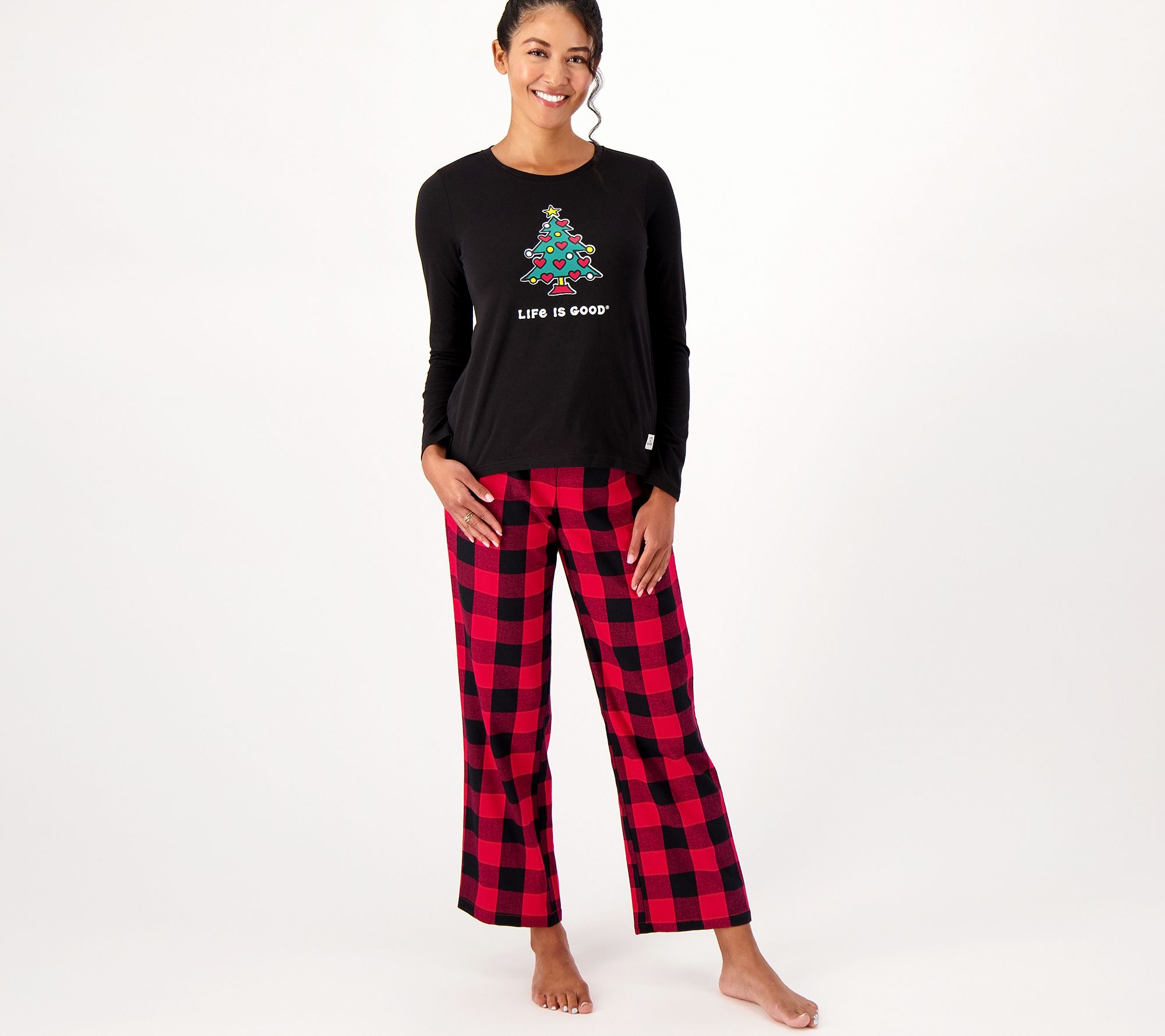 "As Is" Life is Good Cotton Top and Flannel Pants Pajama Set
