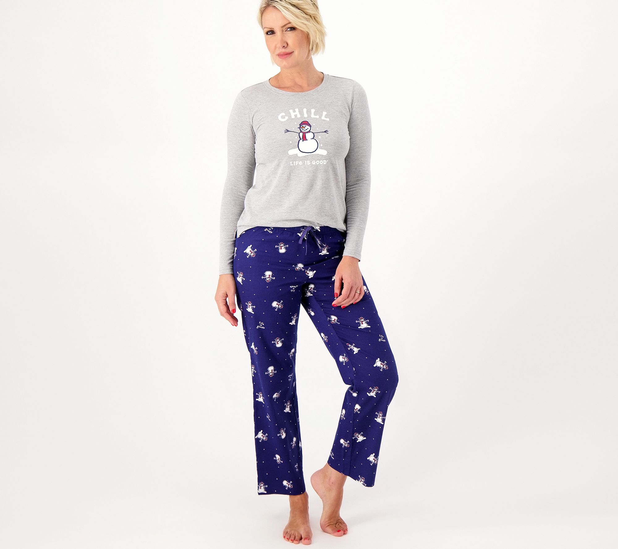 "As Is" Life is Good Cotton Top and Flannel Pants Pajama Set
