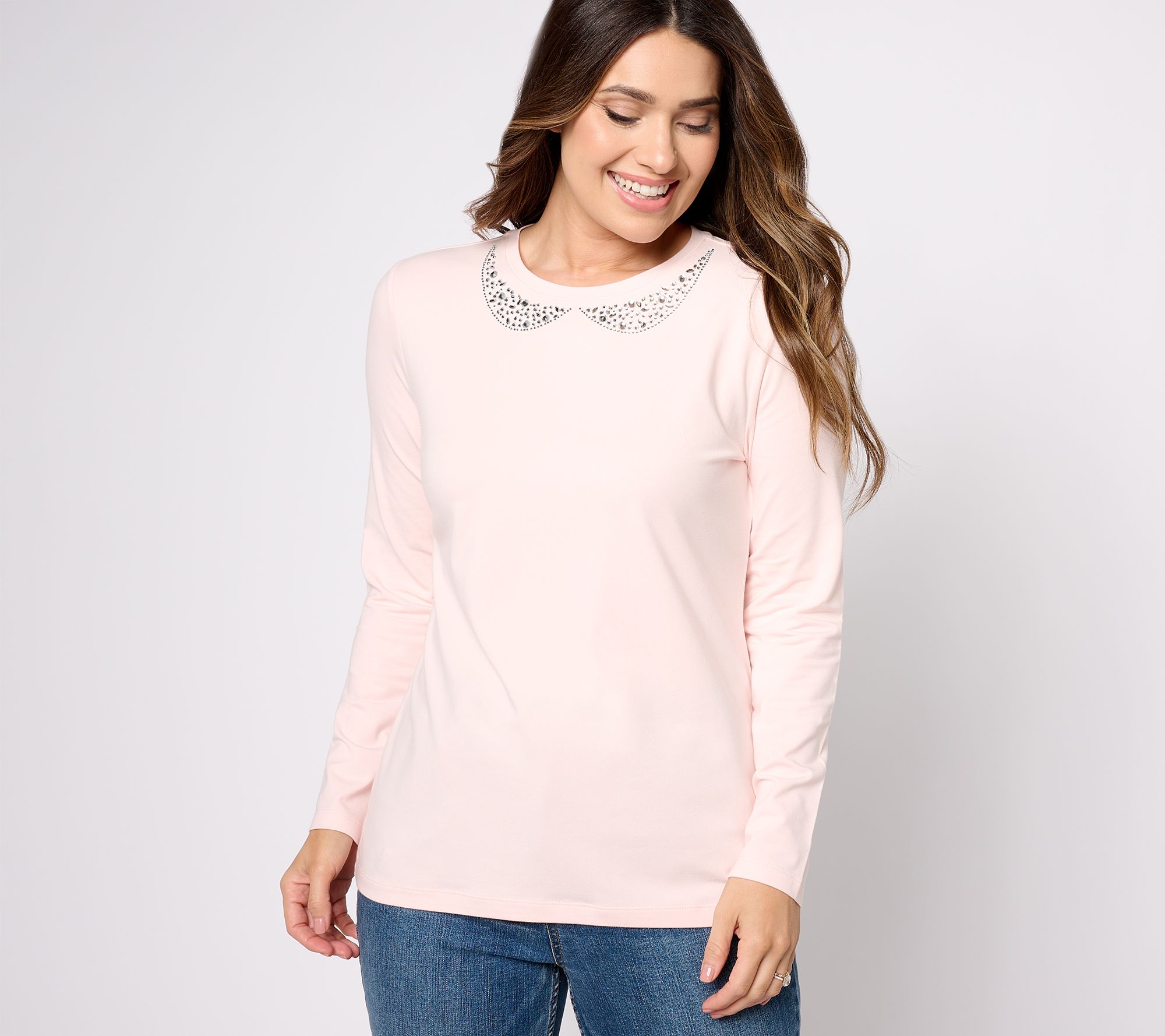 "As Is" Isaac Mizrahi Live! Rhinestone Embellished Crew Neck Top