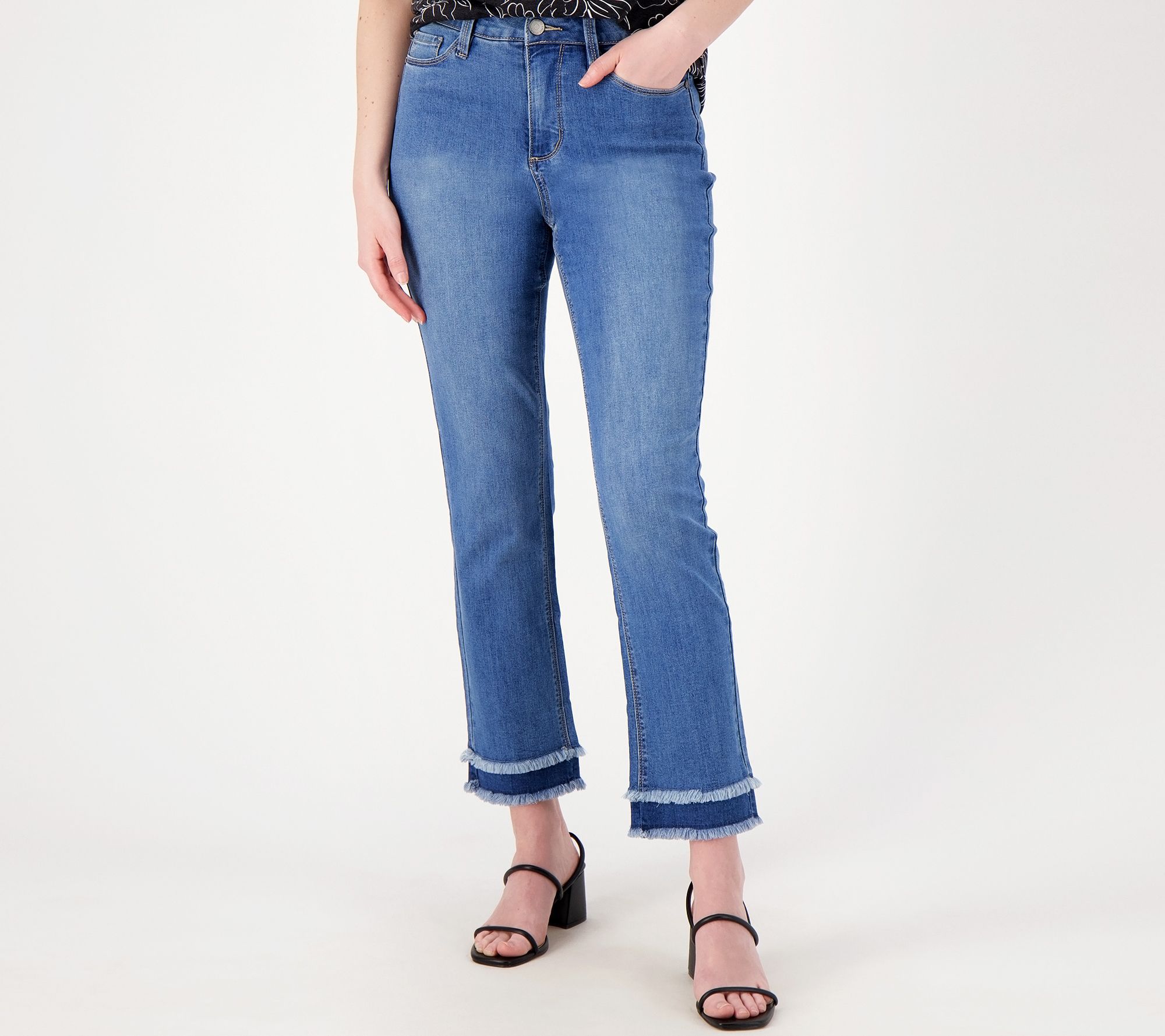 "As Is" Susan Graver Petite Straight Leg Ankle Jean with Frayed Hem