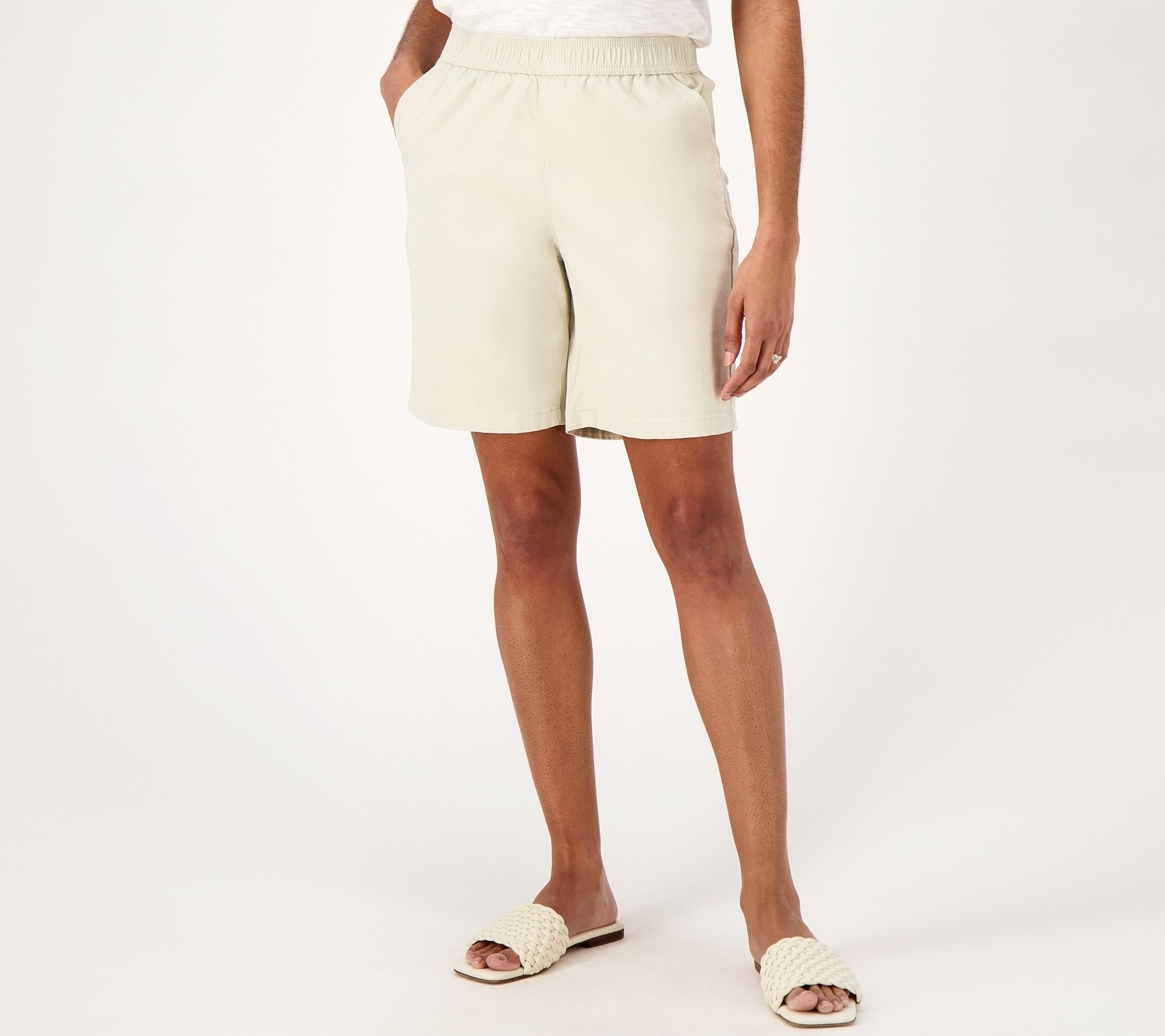 "As Is" Denim & Co. Petite EasyWear Twill Relaxed Pull On Short