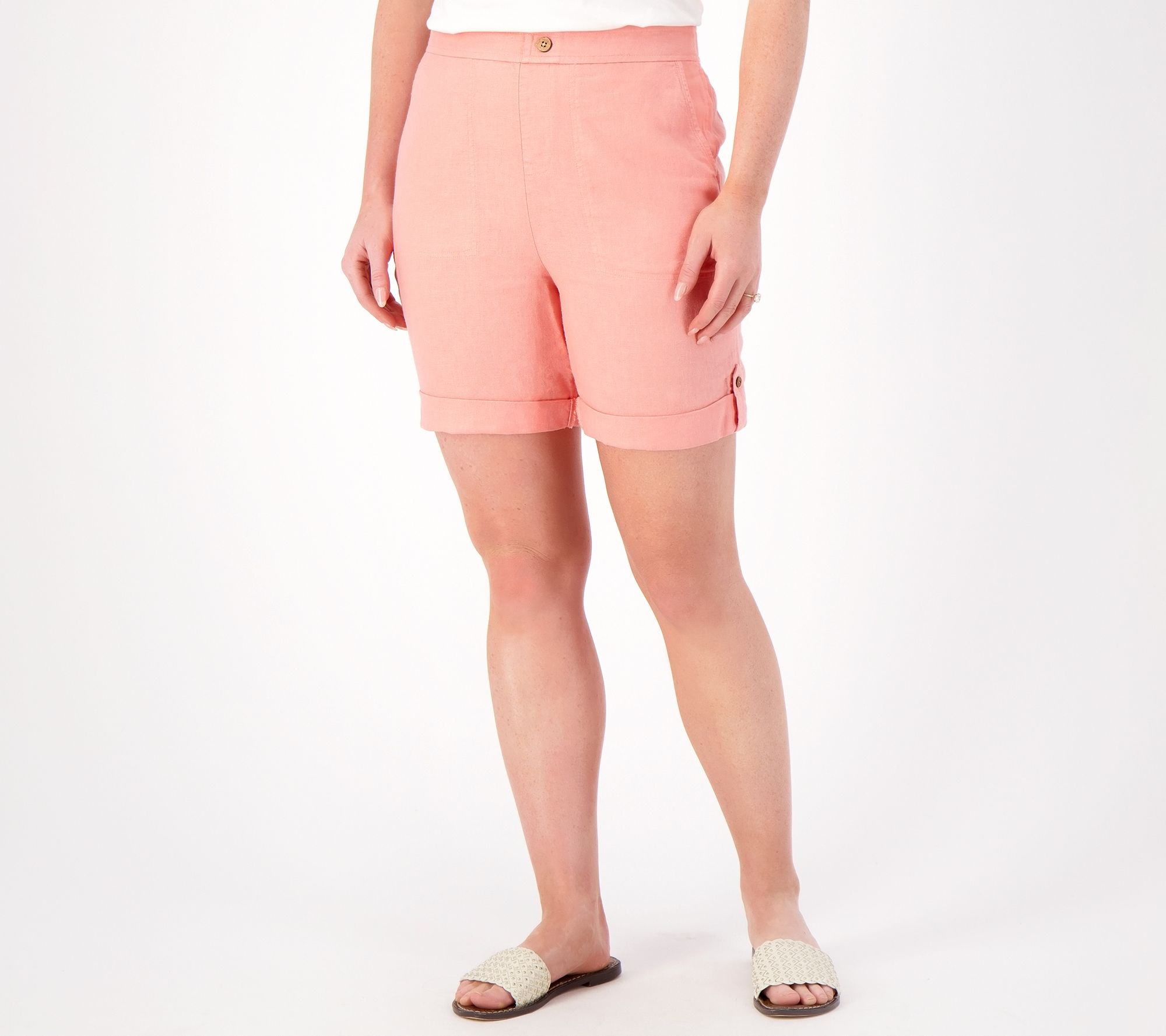 "As Is" Denim & Co. Naturals Regular Linen Blend Shorts w/ Cuff Detail