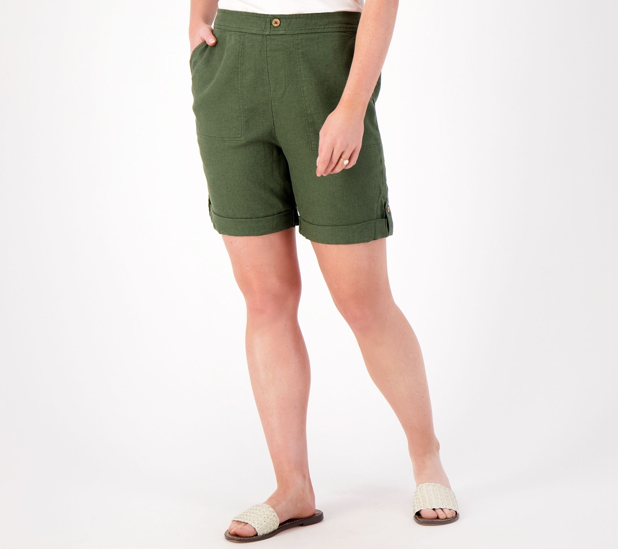 "As Is" Denim & Co. Naturals Regular Linen Blend Shorts w/ Cuff Detail