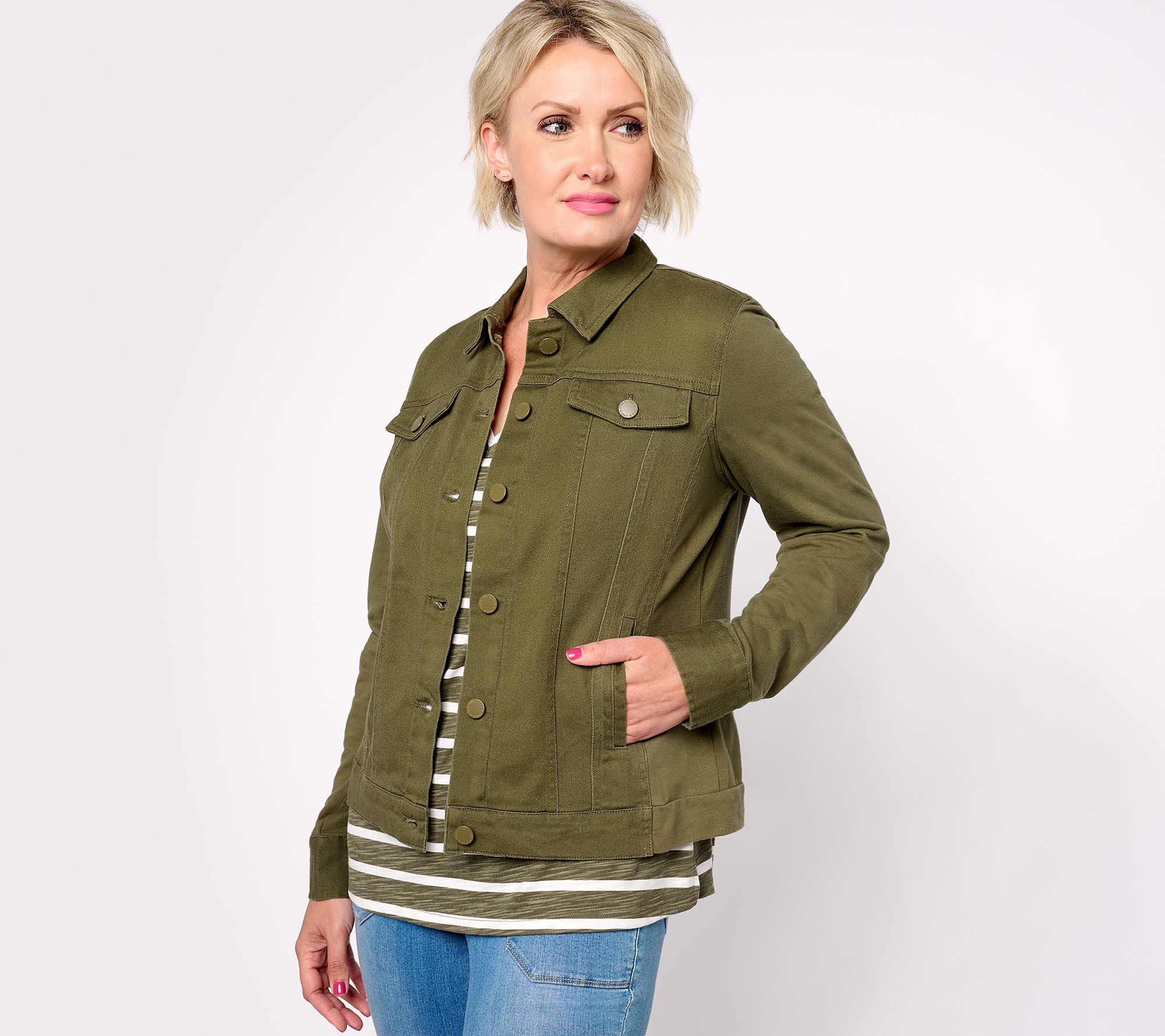 "As Is" Belle by Kim Gravel Twill Jacket with Knit Back and Sleeves