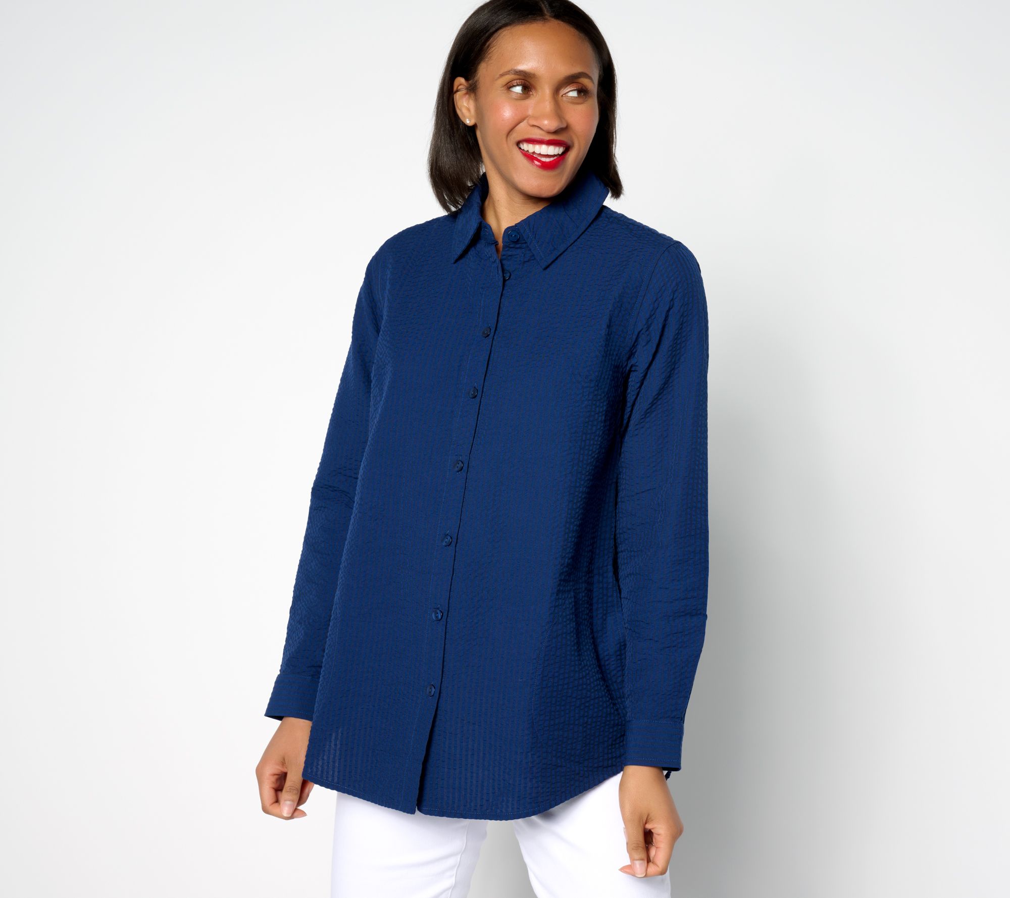Joan Rivers Regular Seersucker Button Front Shirt
