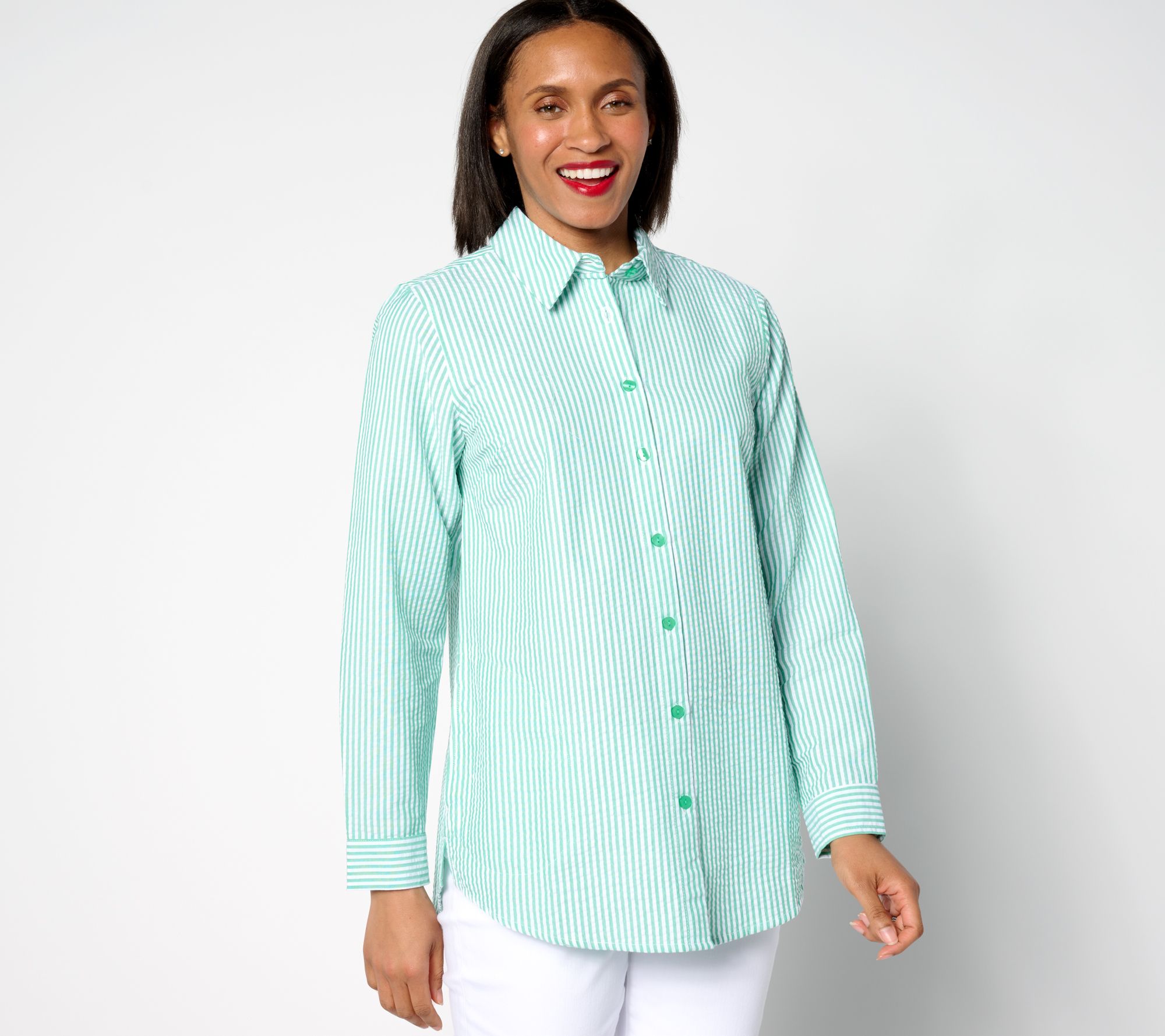 Off The Hook Green Striped Button Down Top – Shop the Mint