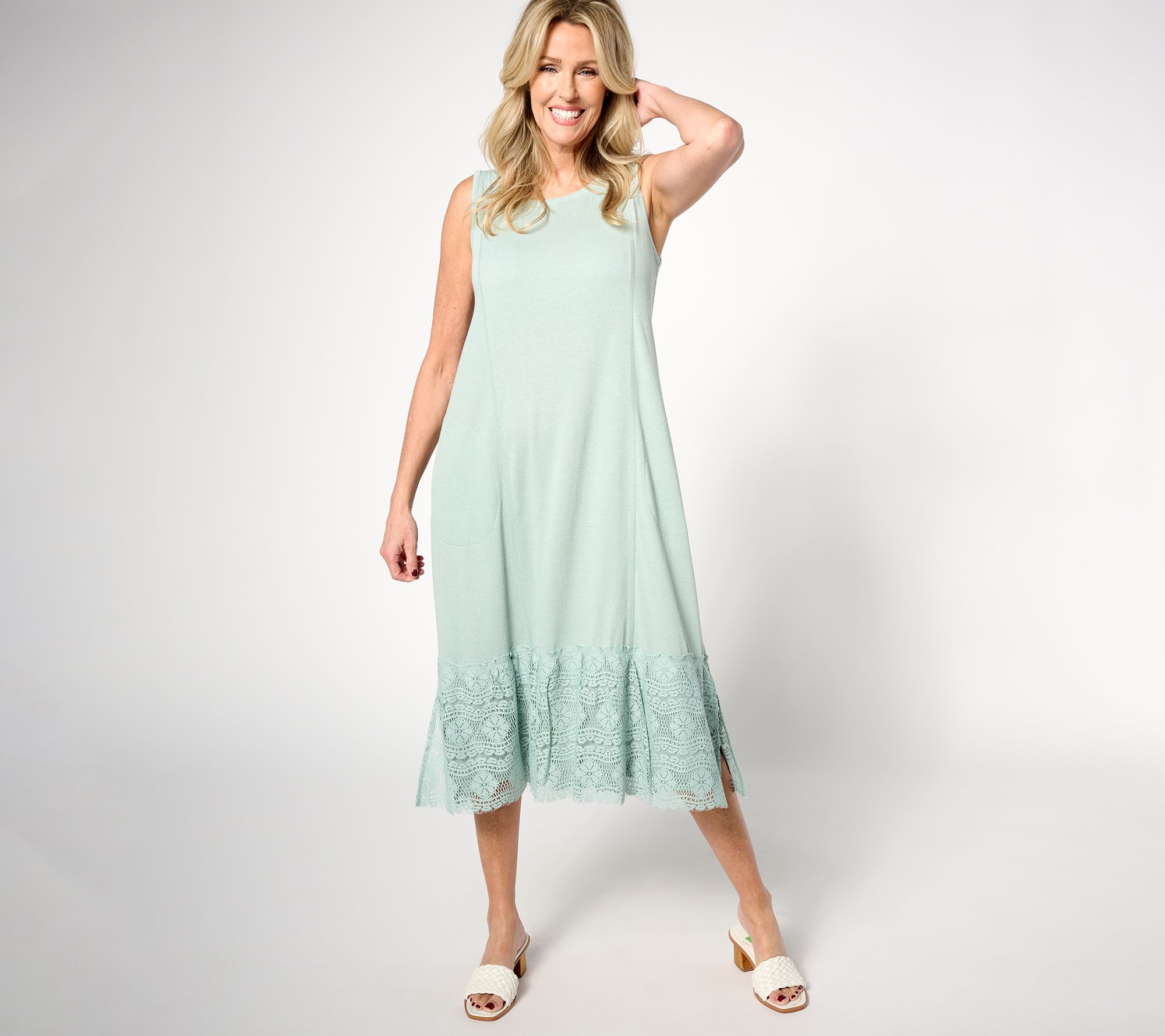 LOGO Linens by Lori Goldstein Regular Knit Dress with Crochet Lace
