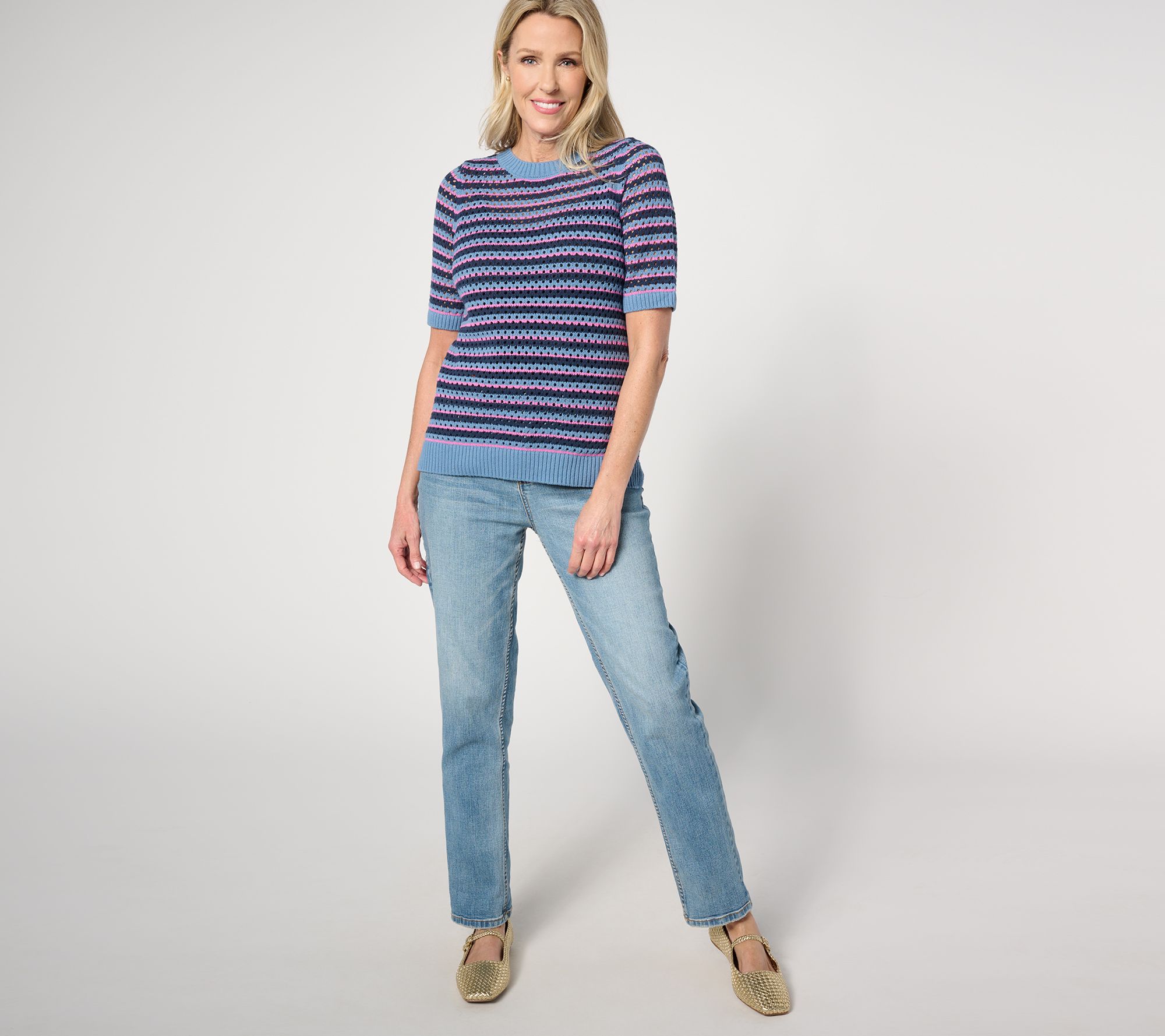 Sport Savvy Striped Open Stitch Sweater - QVC.com