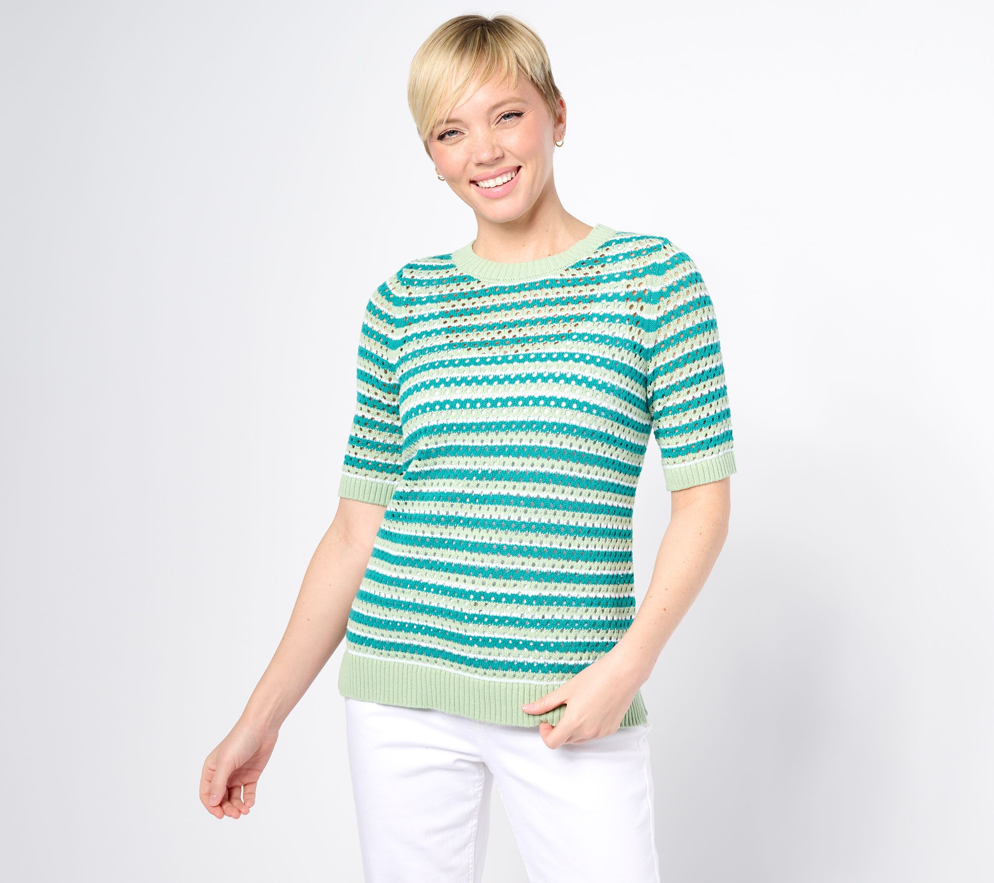 Sport Savvy Striped Open Stitch Sweater