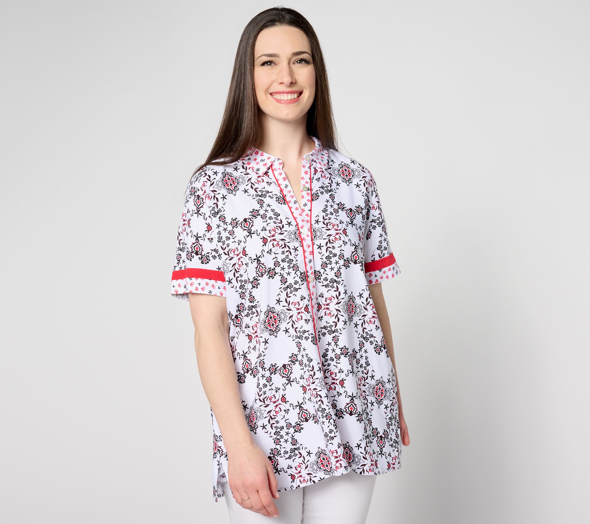 Susan Graver PASSPORT Regular Rayon Woven Button Front Tunic