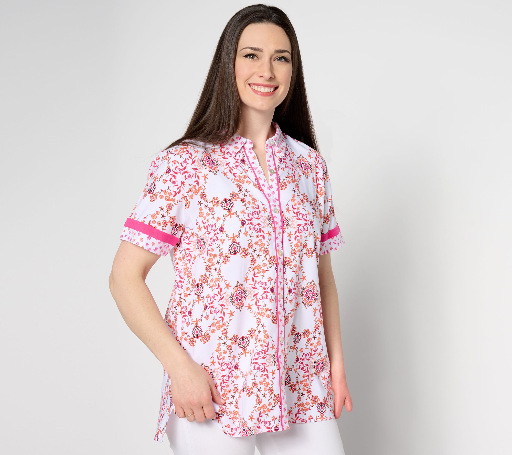 Susan Graver PASSPORT Regular Rayon Woven Button Front Tunic