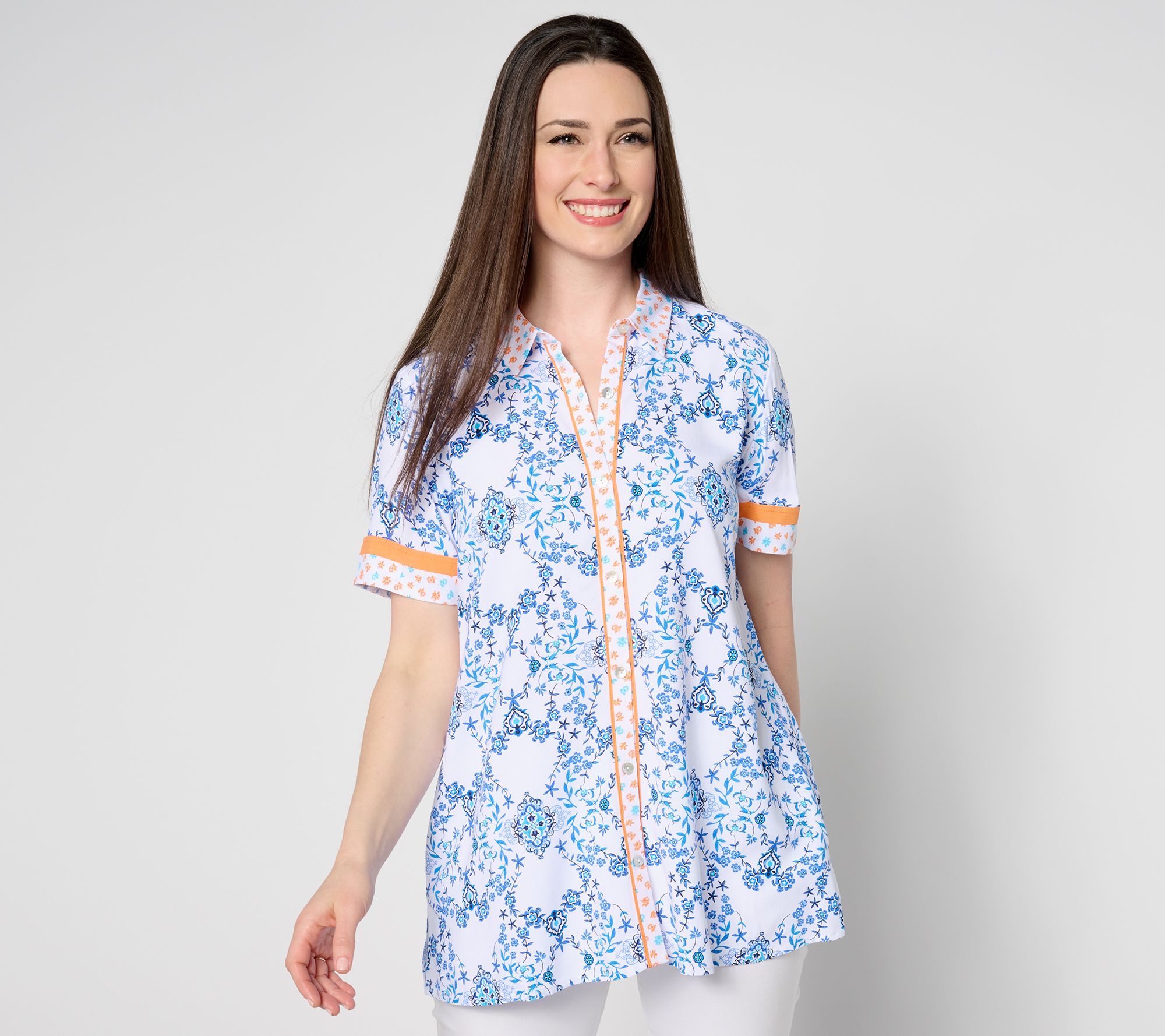 Susan Graver PASSPORT Regular Rayon Woven Button Front Tunic