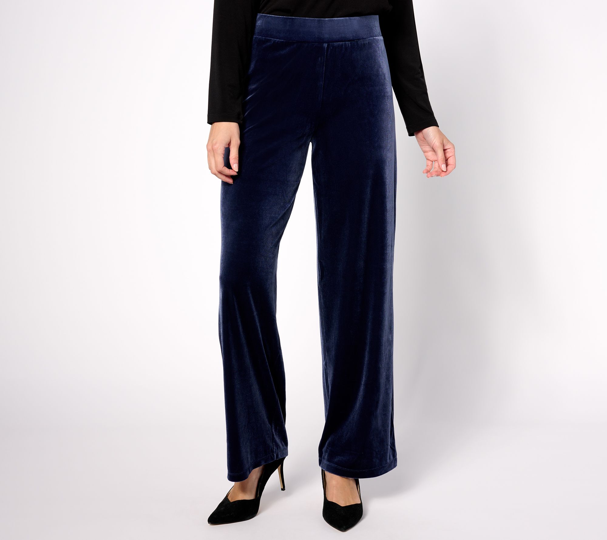 "As Is" Susan Graver Regular Knit Velvet Wide Leg Pull On Pants