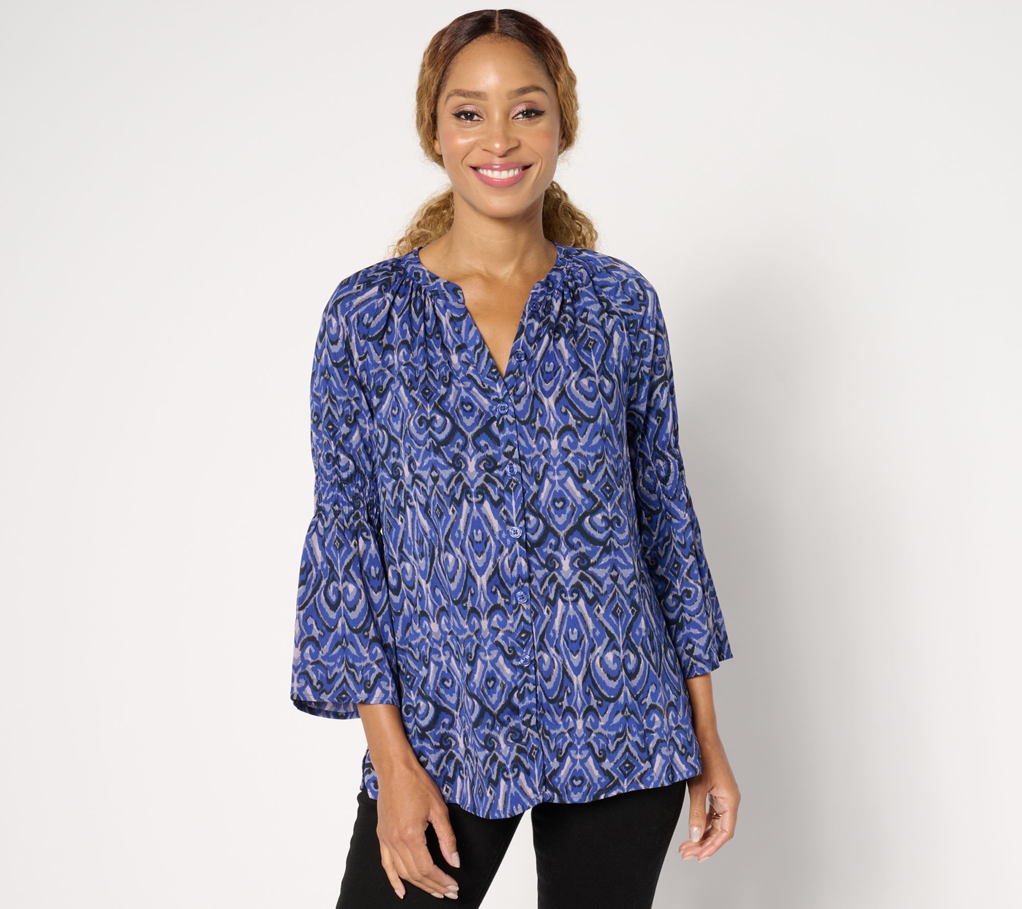 Belle by Kim Gravel Falling for Filigree Button-Front Blouse