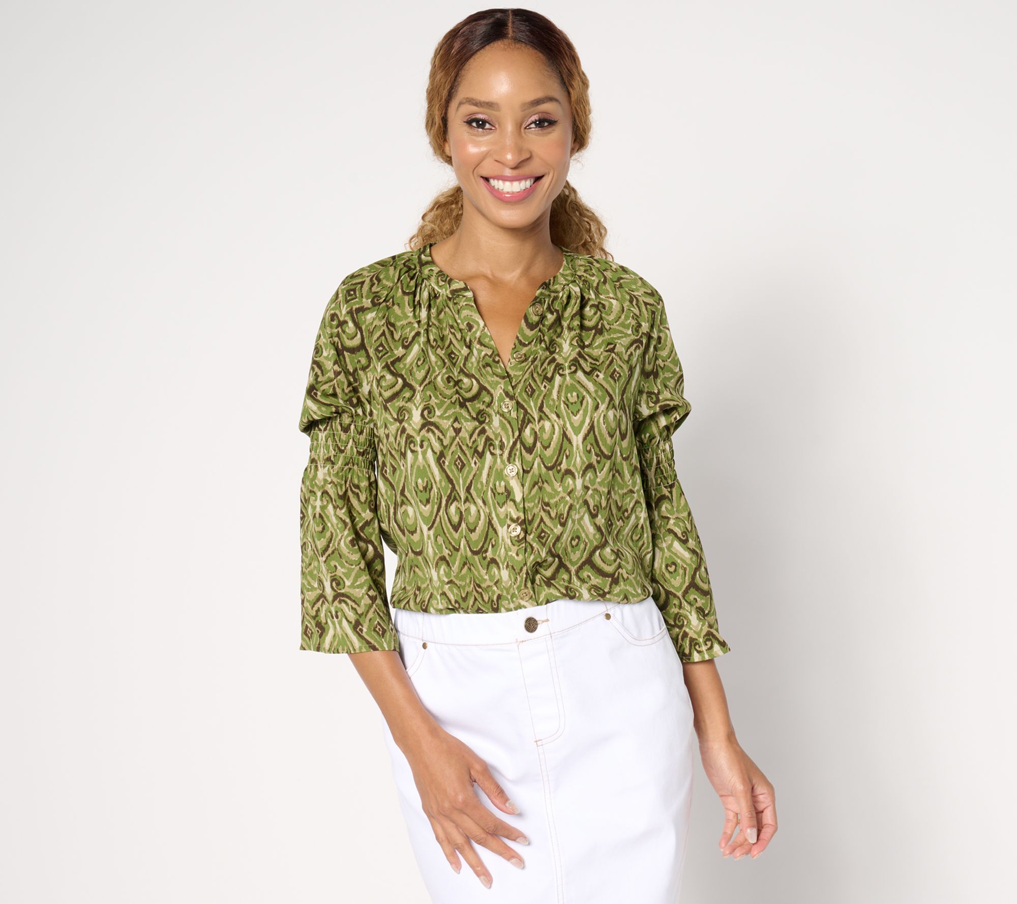 Belle by Kim Gravel Falling for Filigree Button-Front Blouse