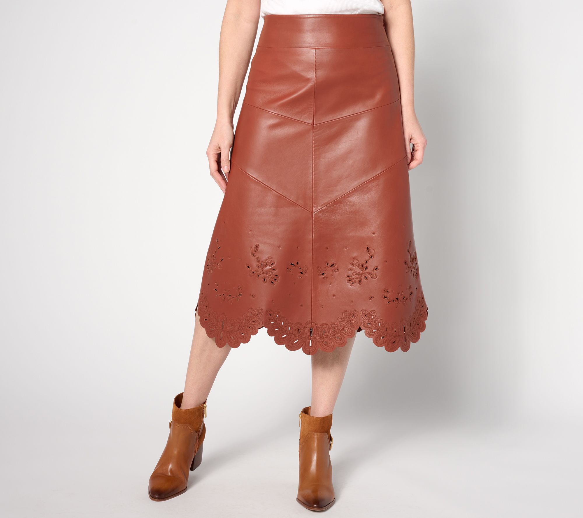 "As Is" American Leather Co. Reg Midi Skirt with Scalloped Hem
