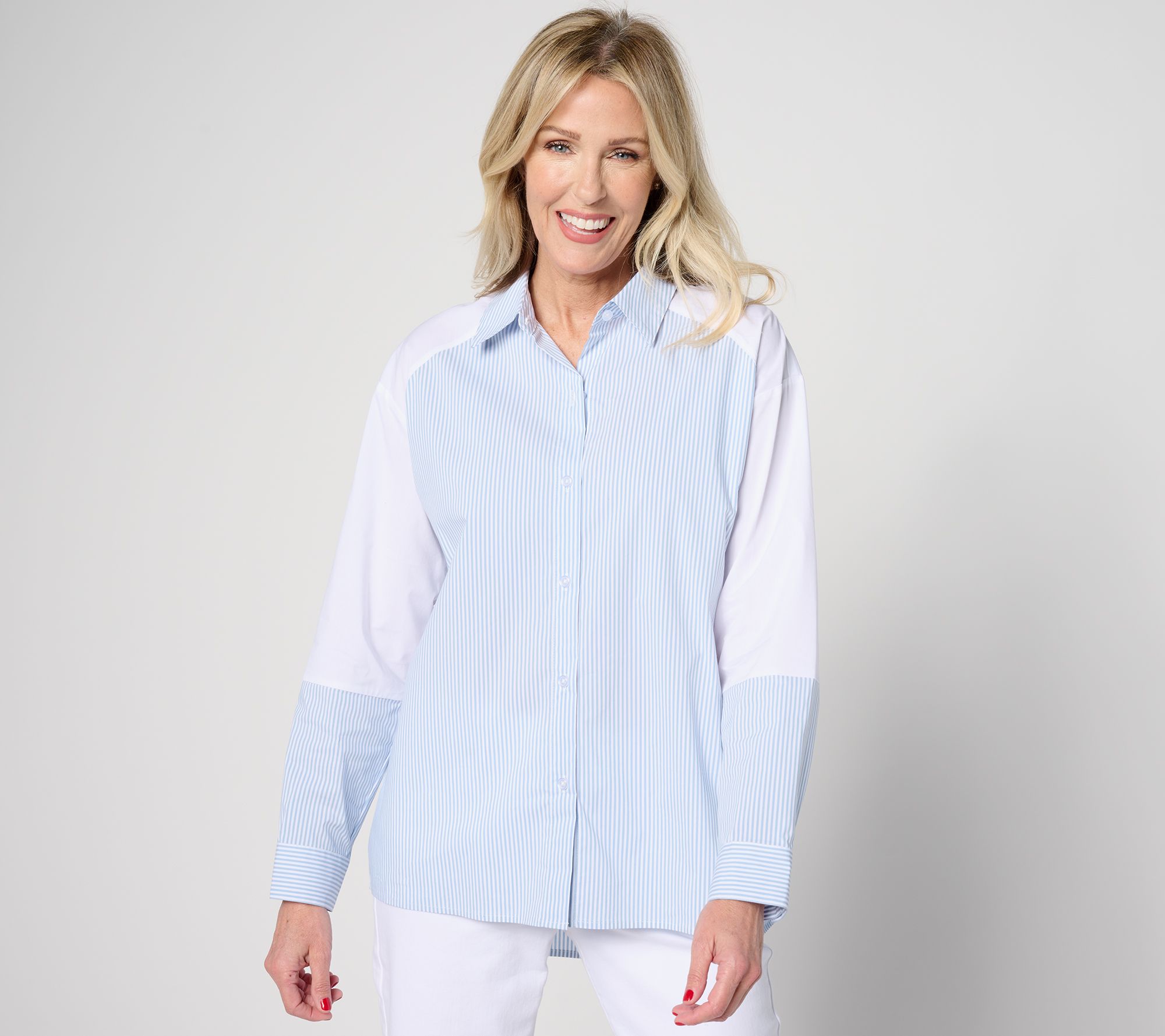 "As Is" Studio Park x Leah Williams Color Block Classic Button Down Top