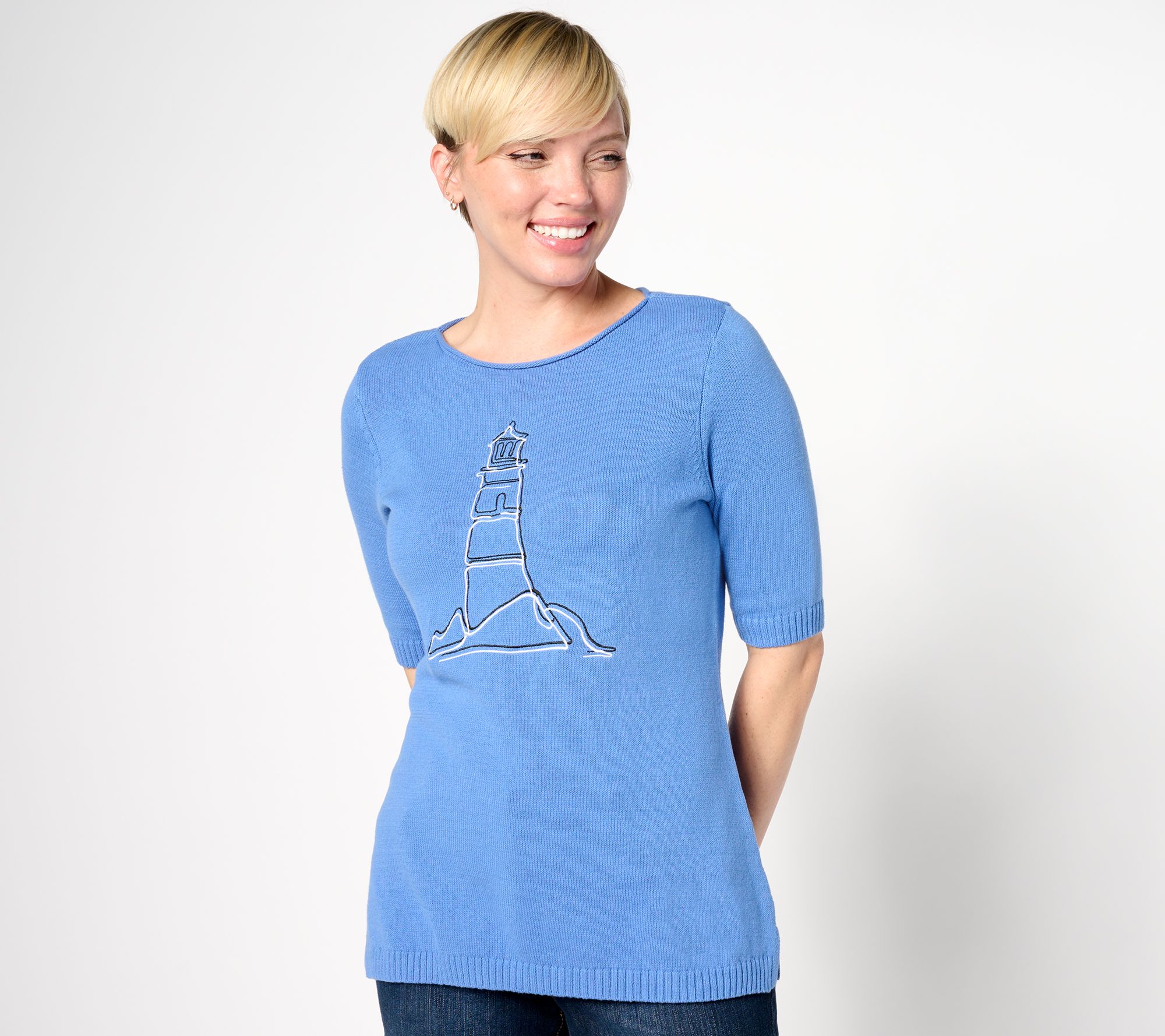 "As Is" Sport Savvy Elbow Sleeve Crewneck Sweater