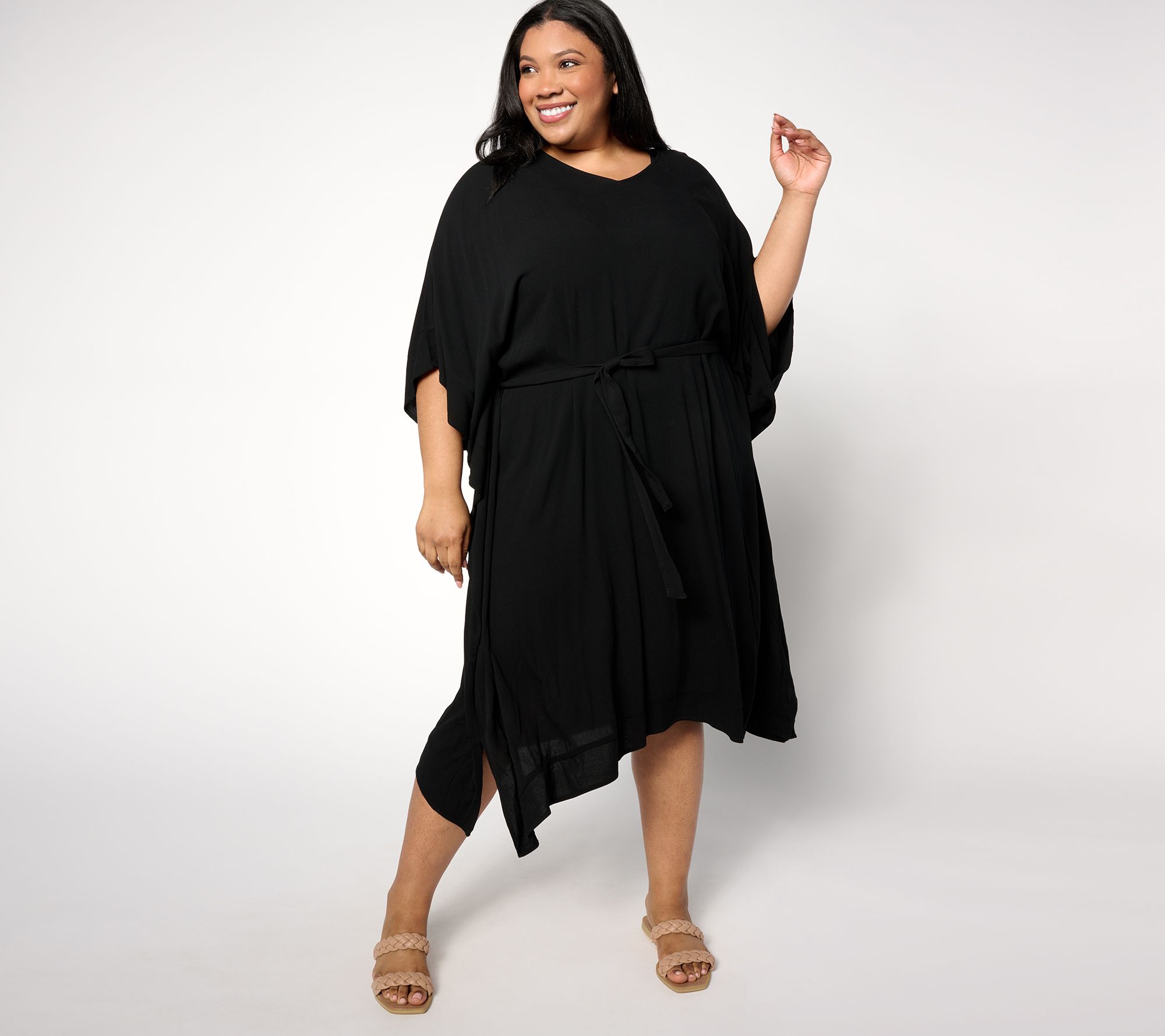 "As Is" Denim & Co. Beach Woven Crepe Resort Caftan with Side Slits