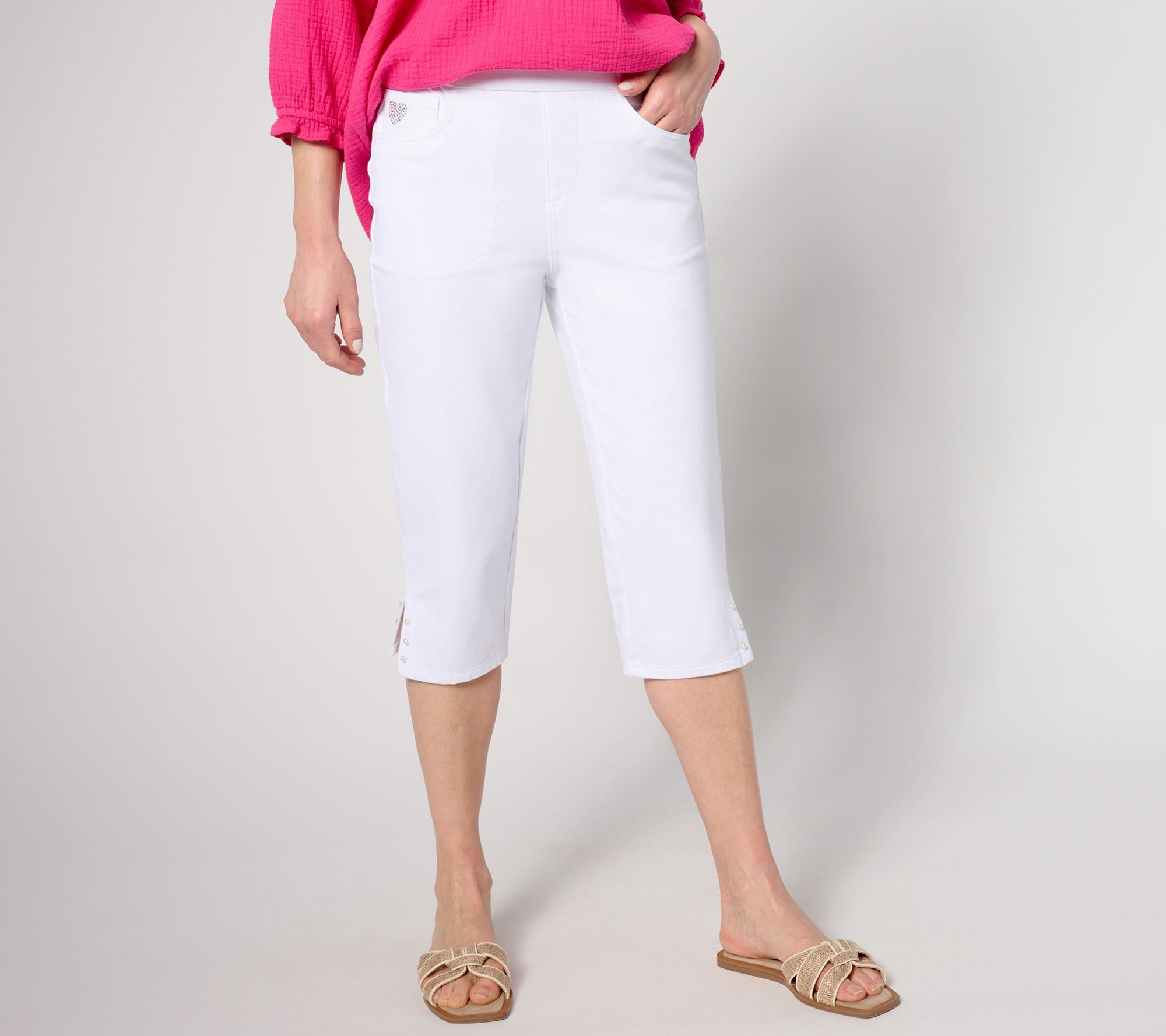 "As Is" Quacker Factory DreamJeannes Short FauxPearl Capri Pant