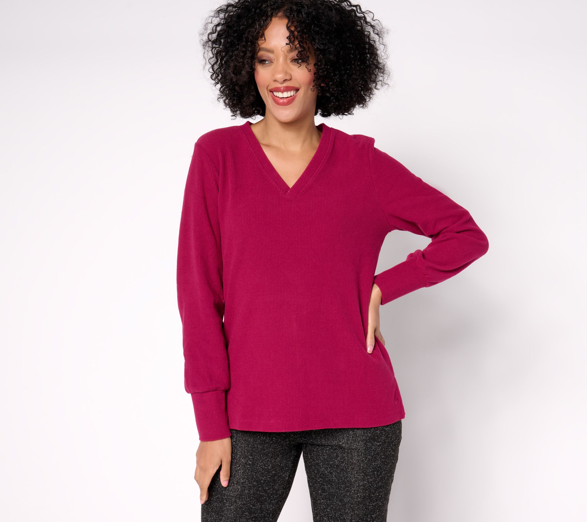 Cuddl Duds Ribbed Fleece V-Neck Pullover