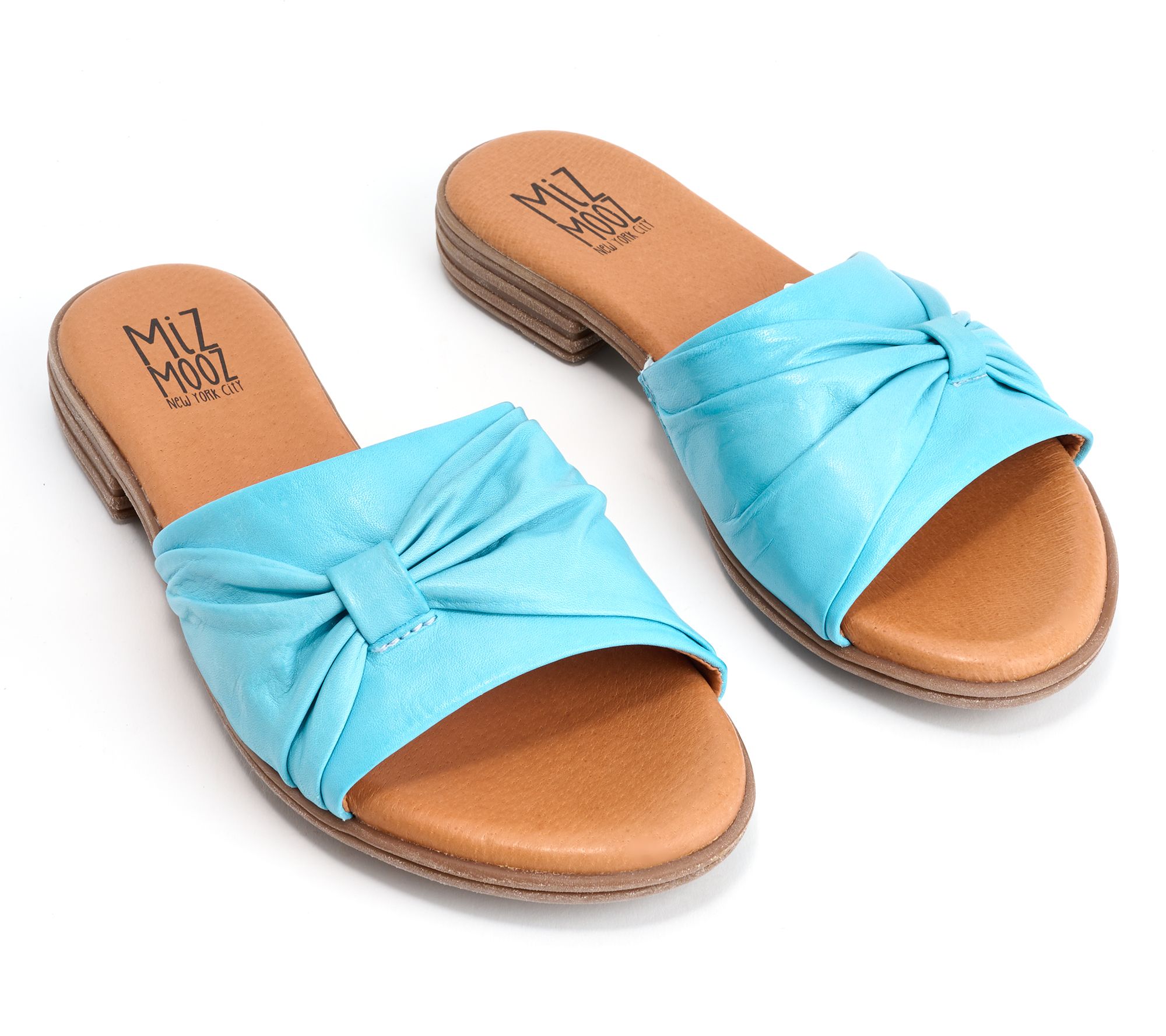 "As Is" Miz Mooz Wide Width Leather Ruched Slide Sandals - Daisey