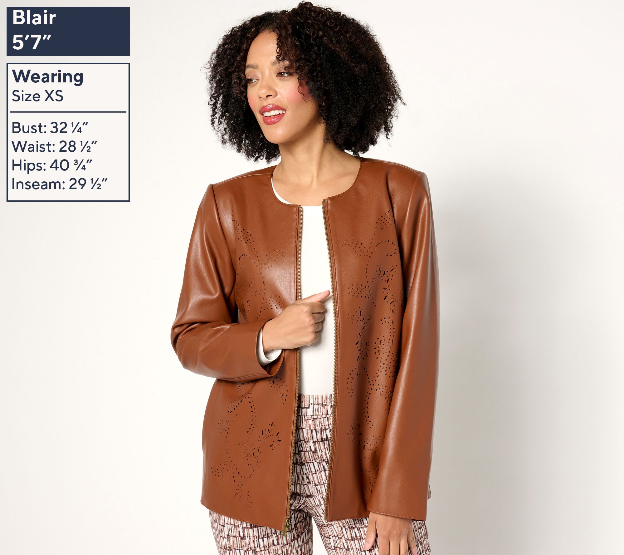★SCULPTOR★ Portrait Neck Faux Leather Jacket Black SC24A10 Susan Graver Regular Faux Leather Jacket with Laser Cut