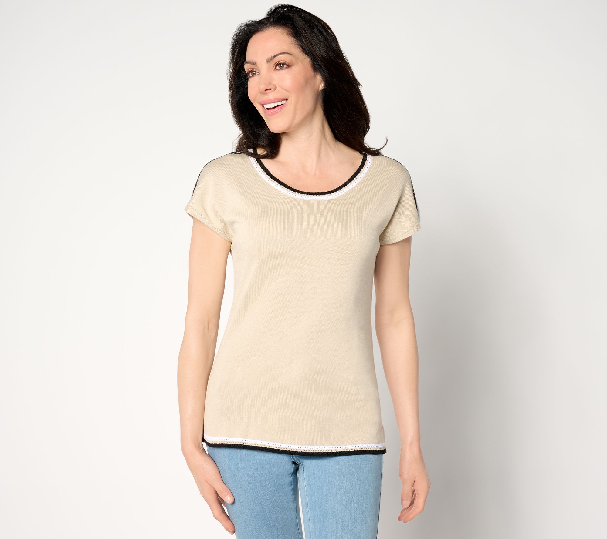 "As Is" Belle by Kim Gravel Pop Color Crochet Trim Sweater