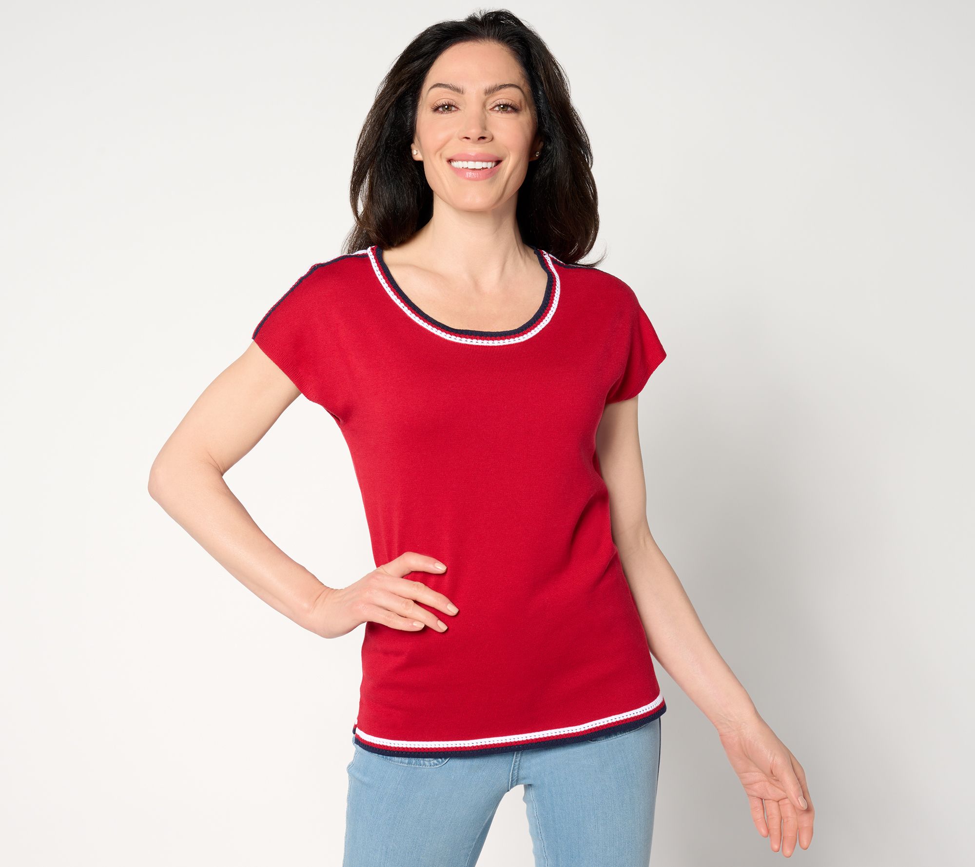 "As Is" Belle by Kim Gravel Pop Color Crochet Trim Sweater