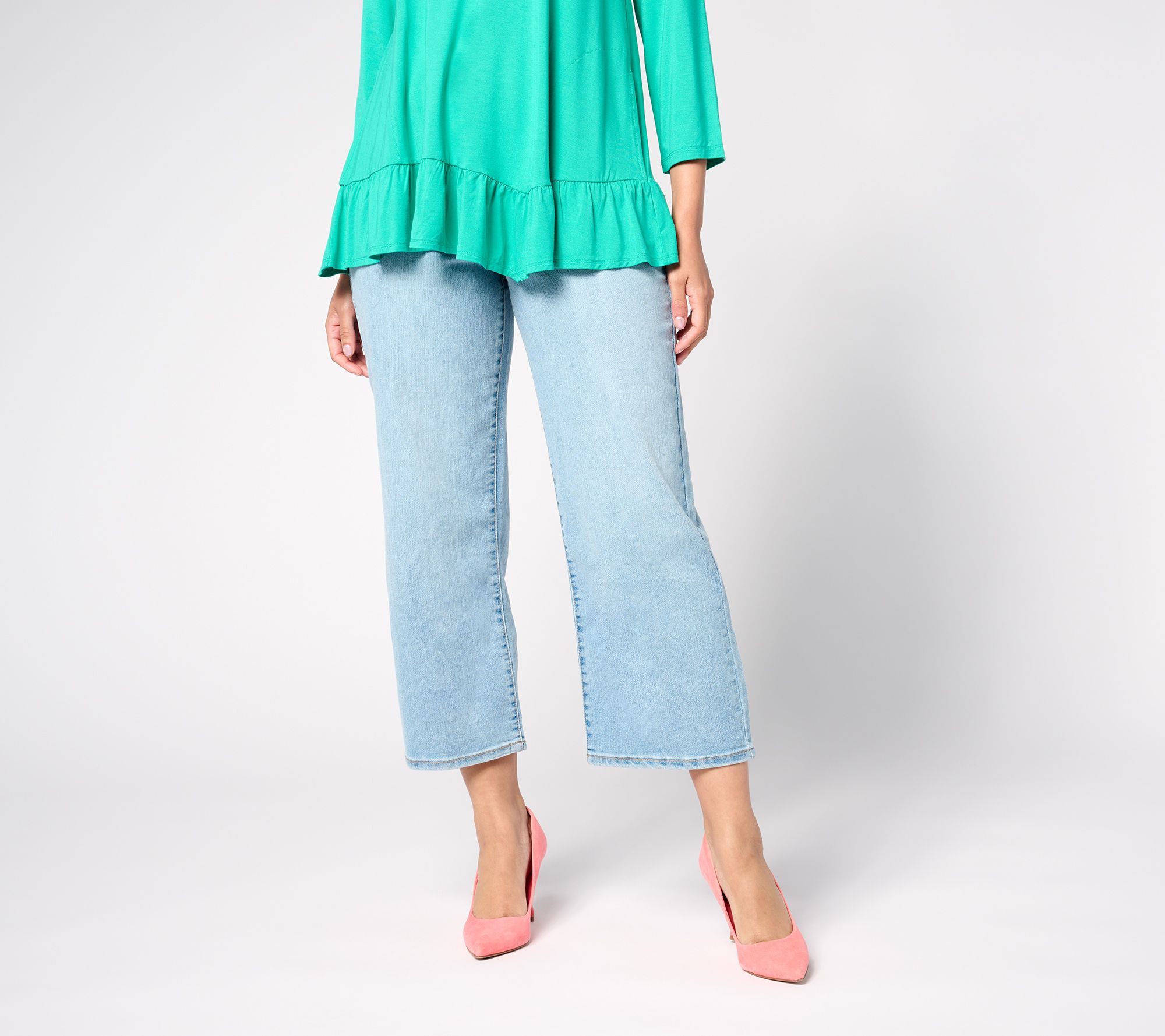 "As Is" LOGO by Lori Goldstein Petite Wide Leg Crop Jeans