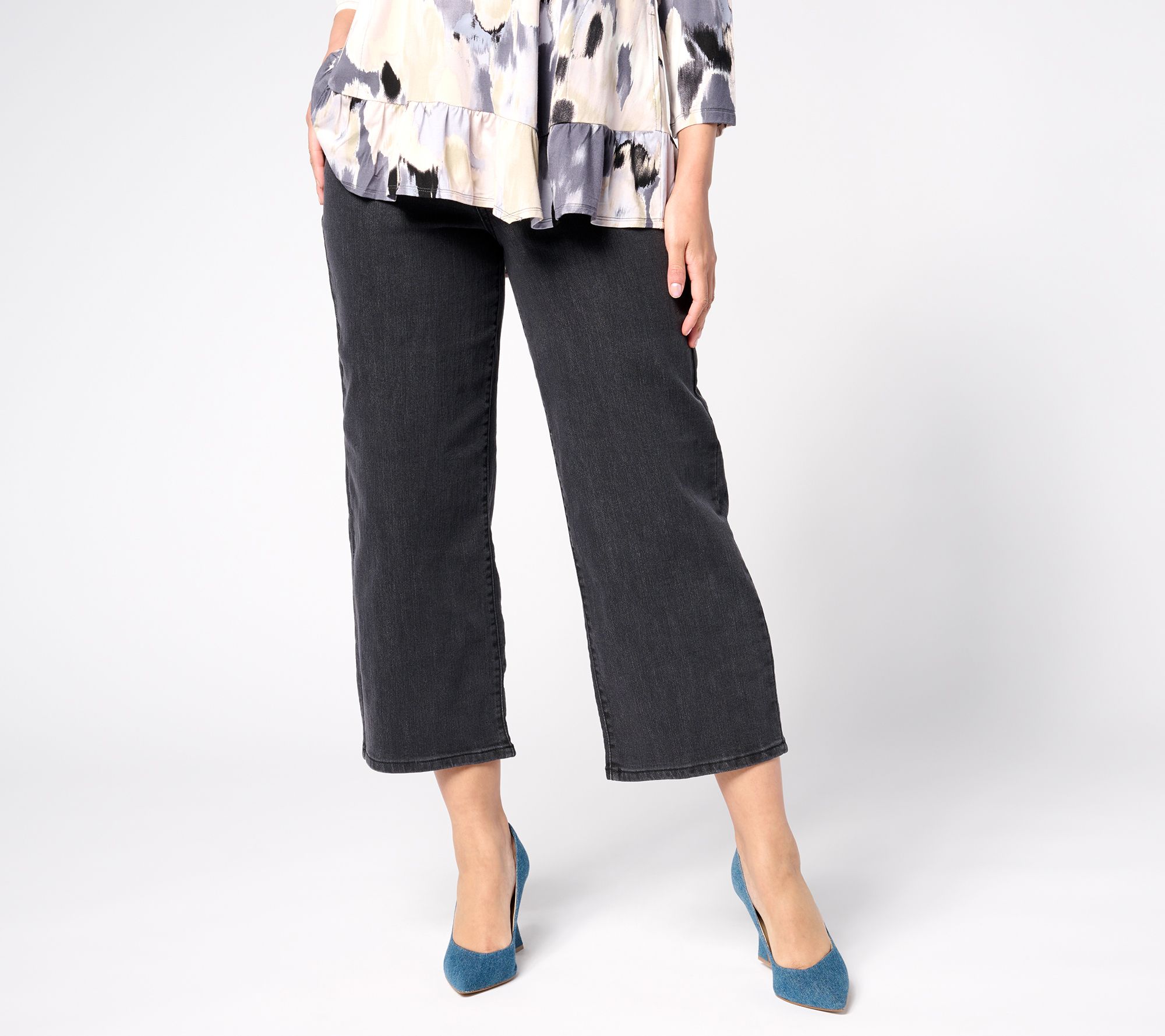 "As Is" LOGO by Lori Goldstein Petite Wide Leg Crop Jeans