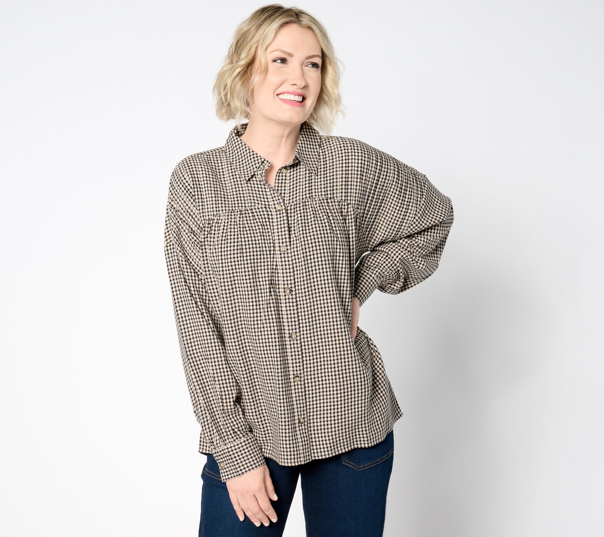 "As Is" Peace Love World Boheme Check Plaid Button Front