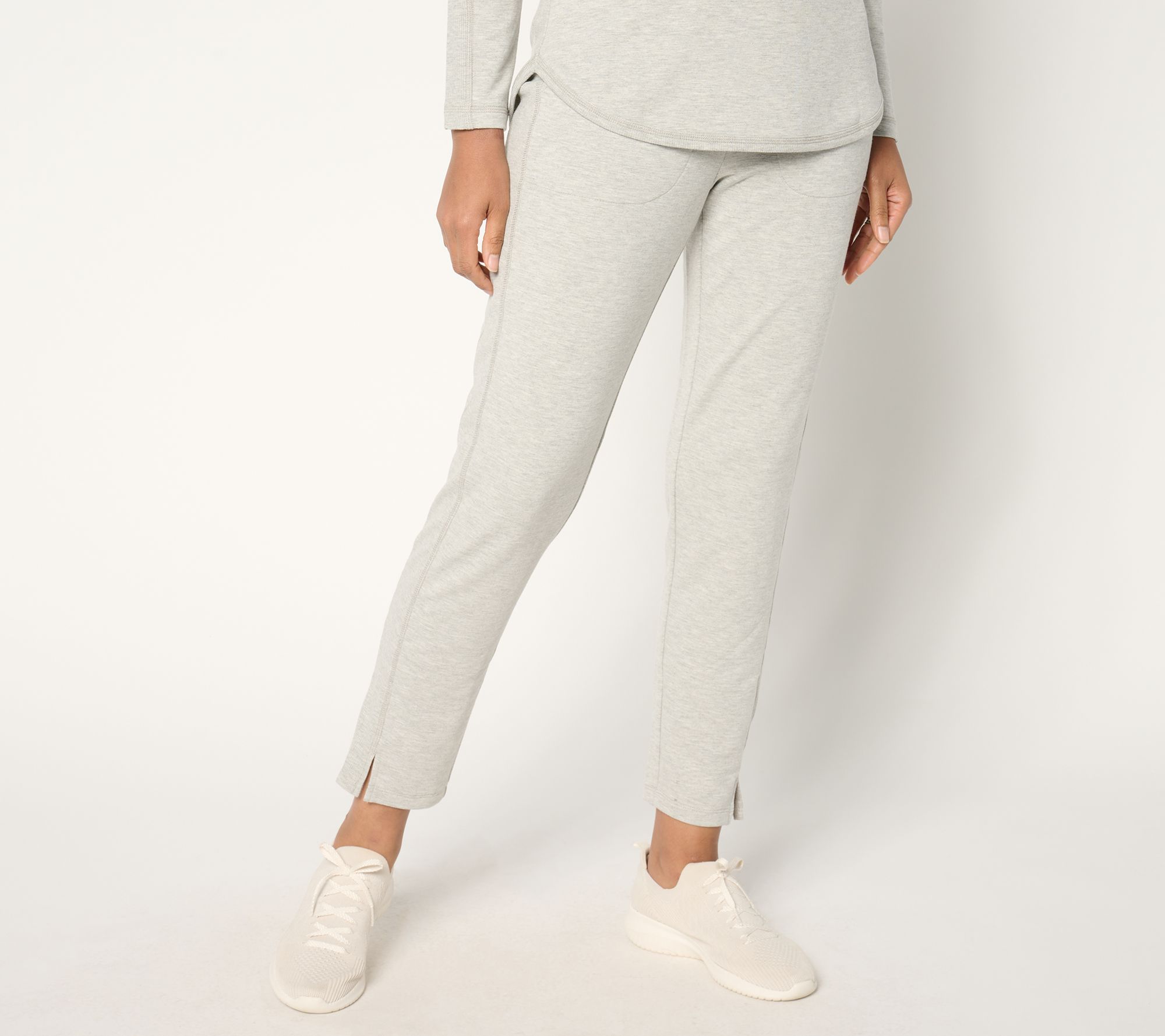 Denim & Co. Active Petite French Terry Rib Mix Ankle Pant