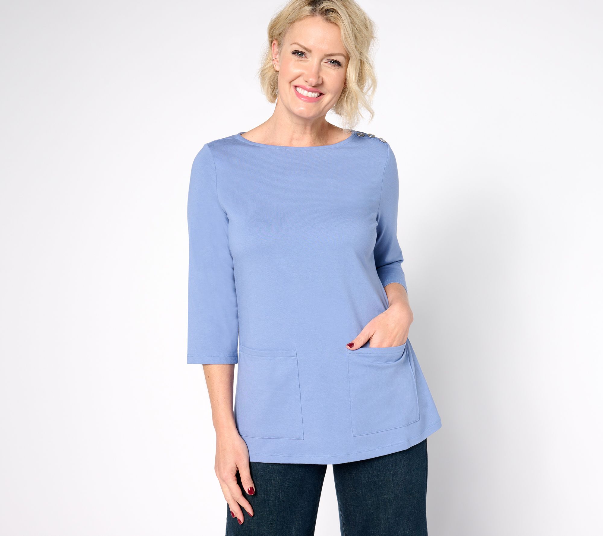 Denim & Co. Petite Perfect Jersey Boat Neck Tunic