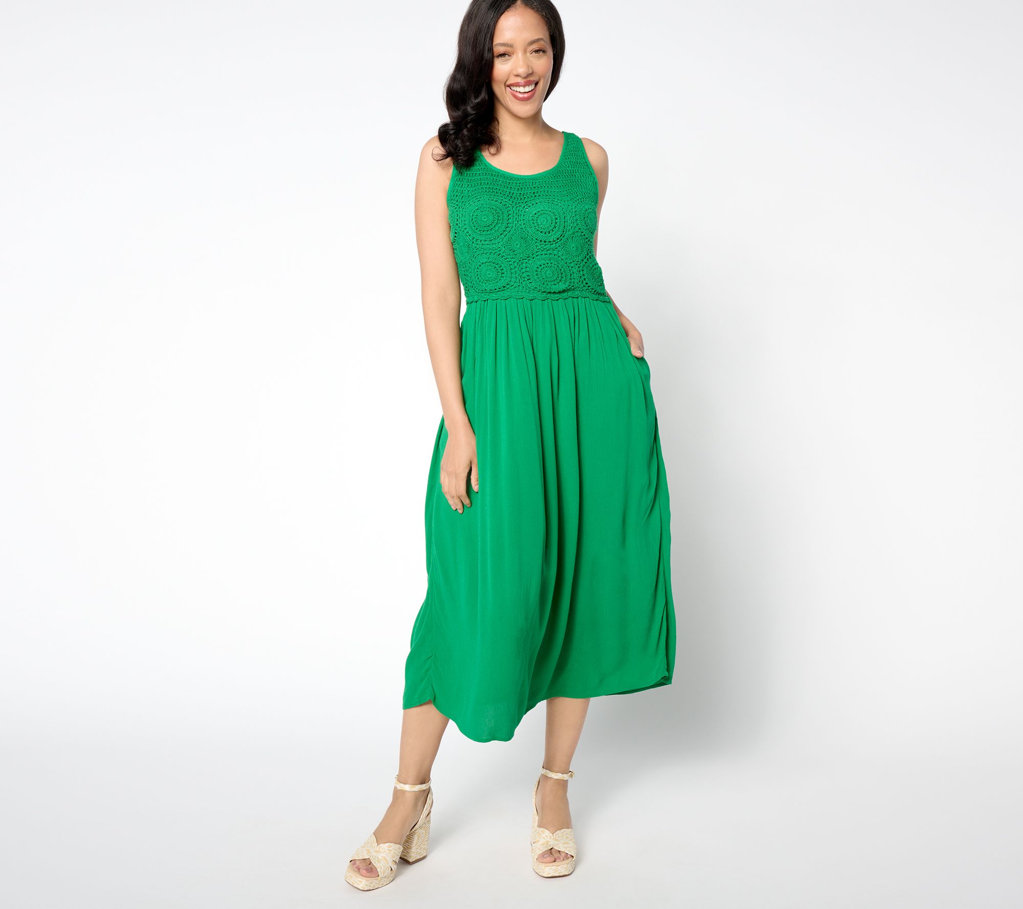 "As Is" Destination 365 Petite Crinkle Chiffon Crochet Maxi Dress