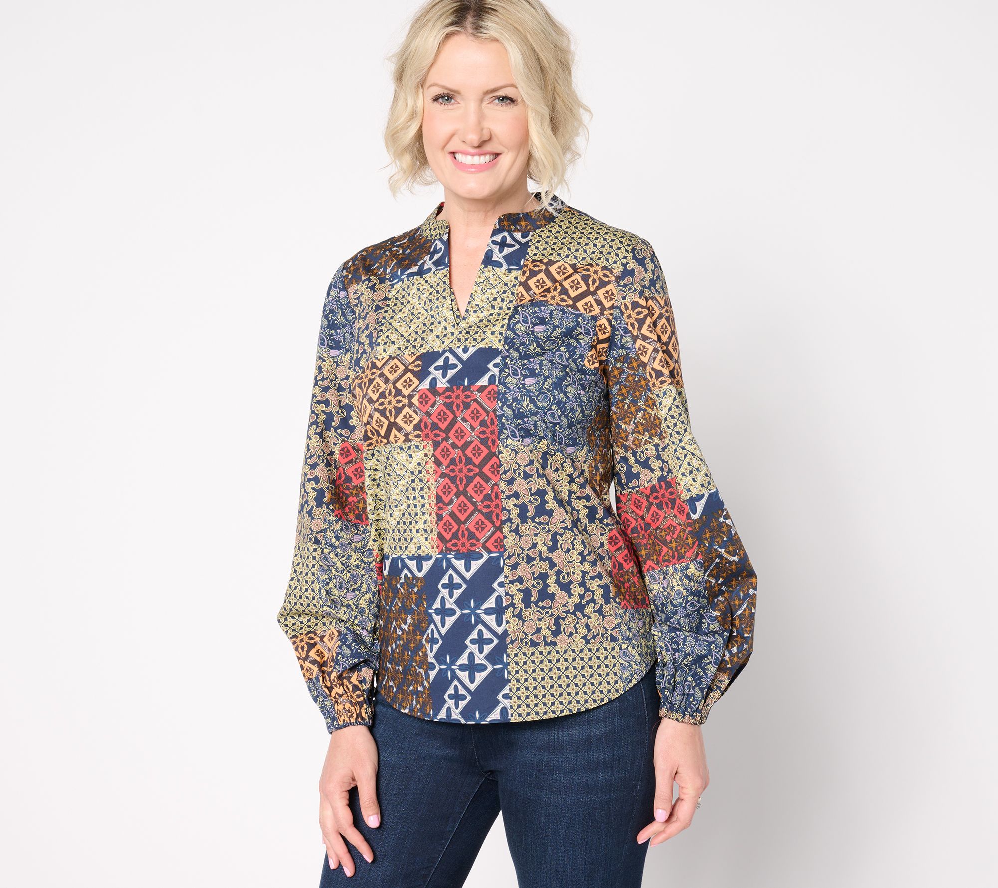 "As Is" Belle Boho by Kim Gravel Patchwork Luxe Poplin Blouse