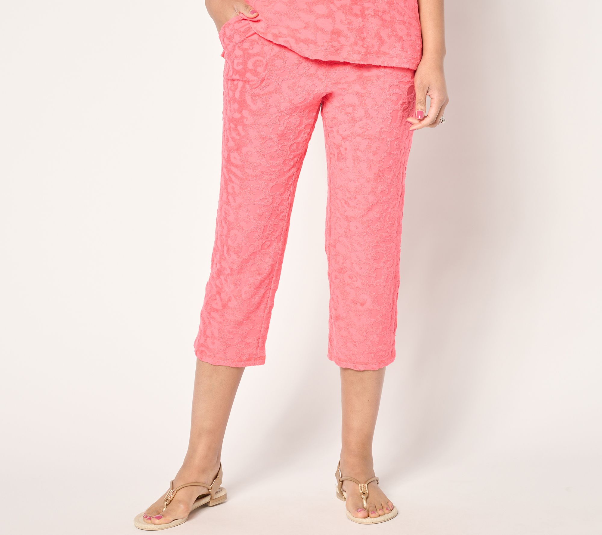 Belle Beach by Kim Gravel Petite Poolside Terry Animal Crop Pant