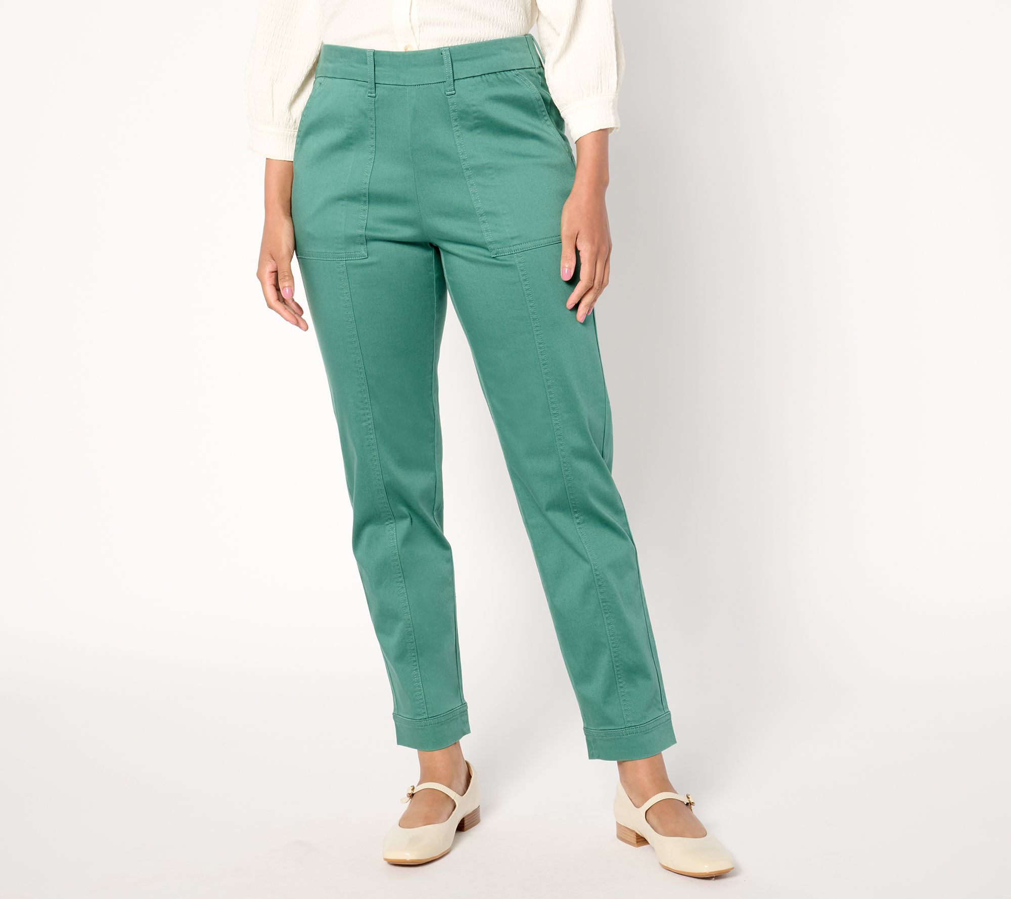 "As Is" Isaac Mizrahi Live! Petite Cotton Blend Slim Leg Pull On Pants