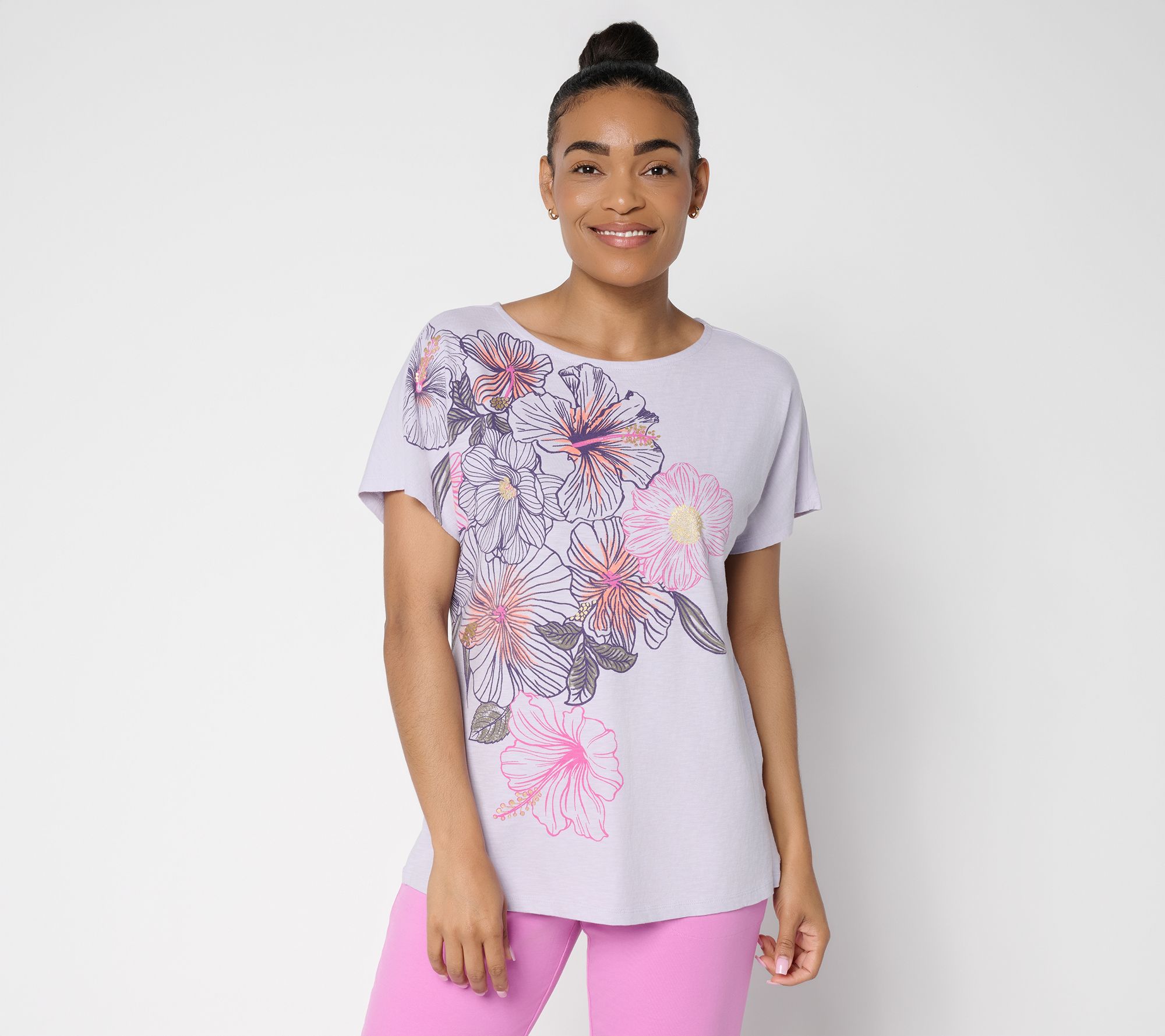 Denim & Co. 100% Cotton Jersey Dolman Sleeve Printed Top