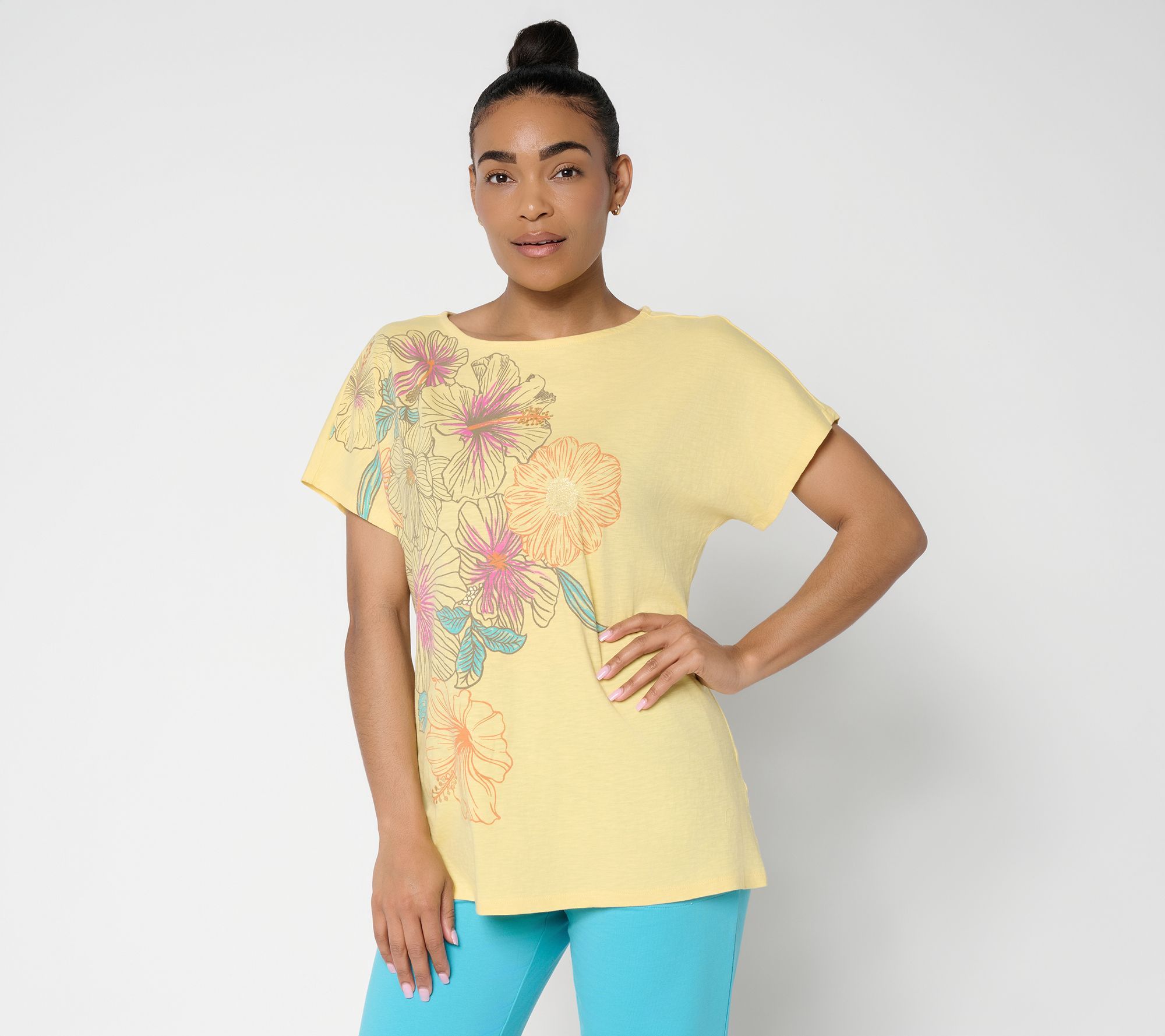 Denim & Co. 100% Cotton Jersey Dolman Sleeve Printed Top