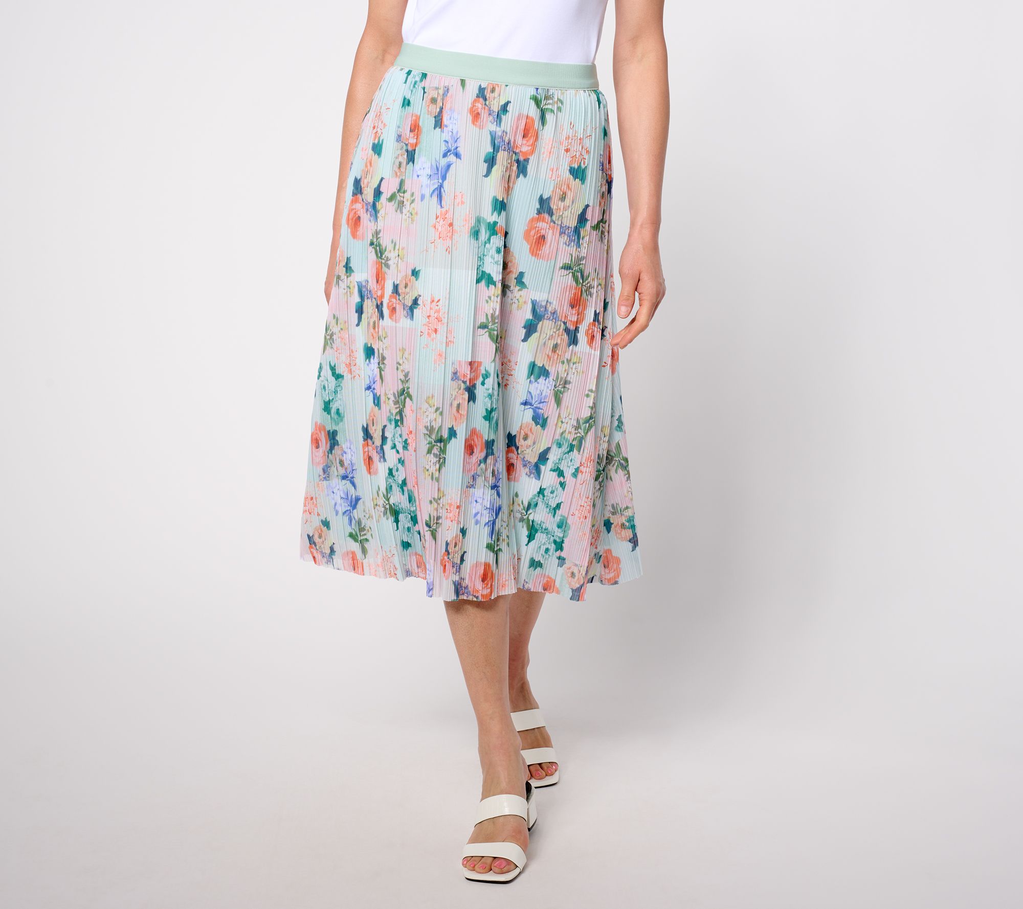 Isaac Mizrahi Live! Regular Pleated Mesh Pull On Midi Skirt
