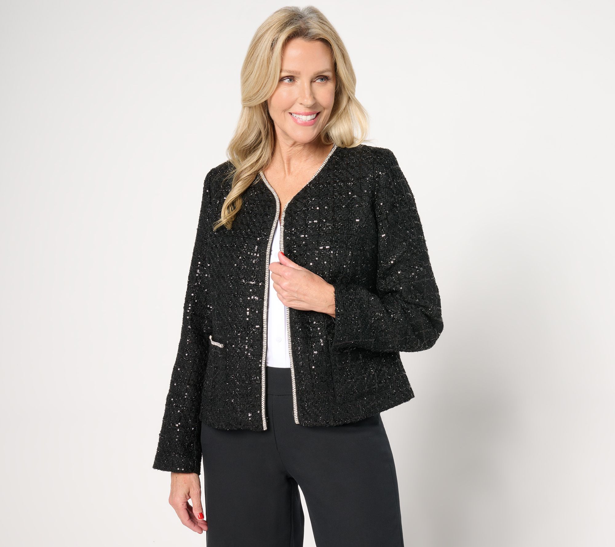 "As Is" Isaac Mizrahi Live! Always Isaac Plaid Sequin Tweed Jacket