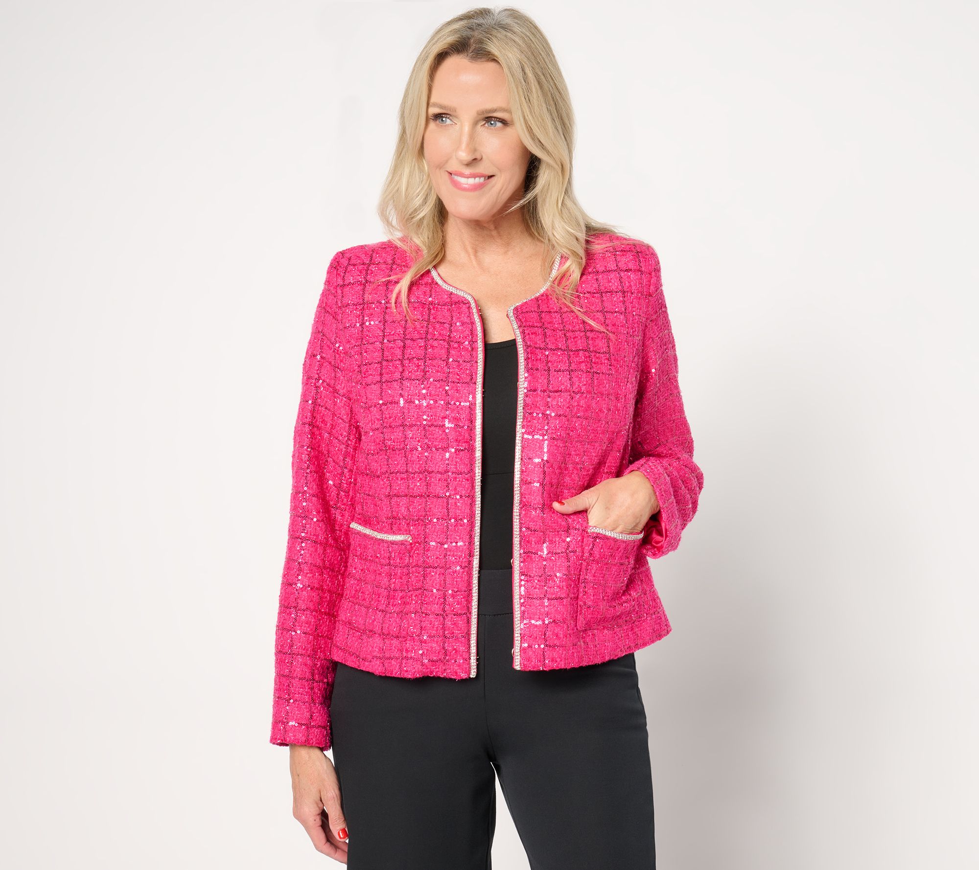 "As Is" Isaac Mizrahi Live! Always Isaac Plaid Sequin Tweed Jacket