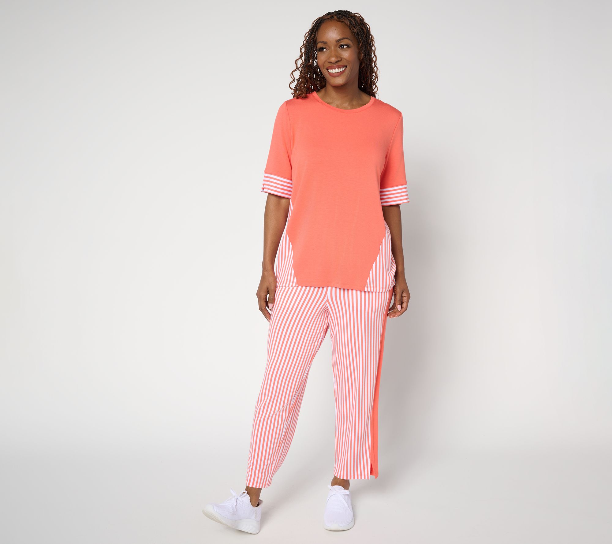 Sport savvy Regular Mixed Stripe Elbow Sleeve Top and Ankle Pant Set
