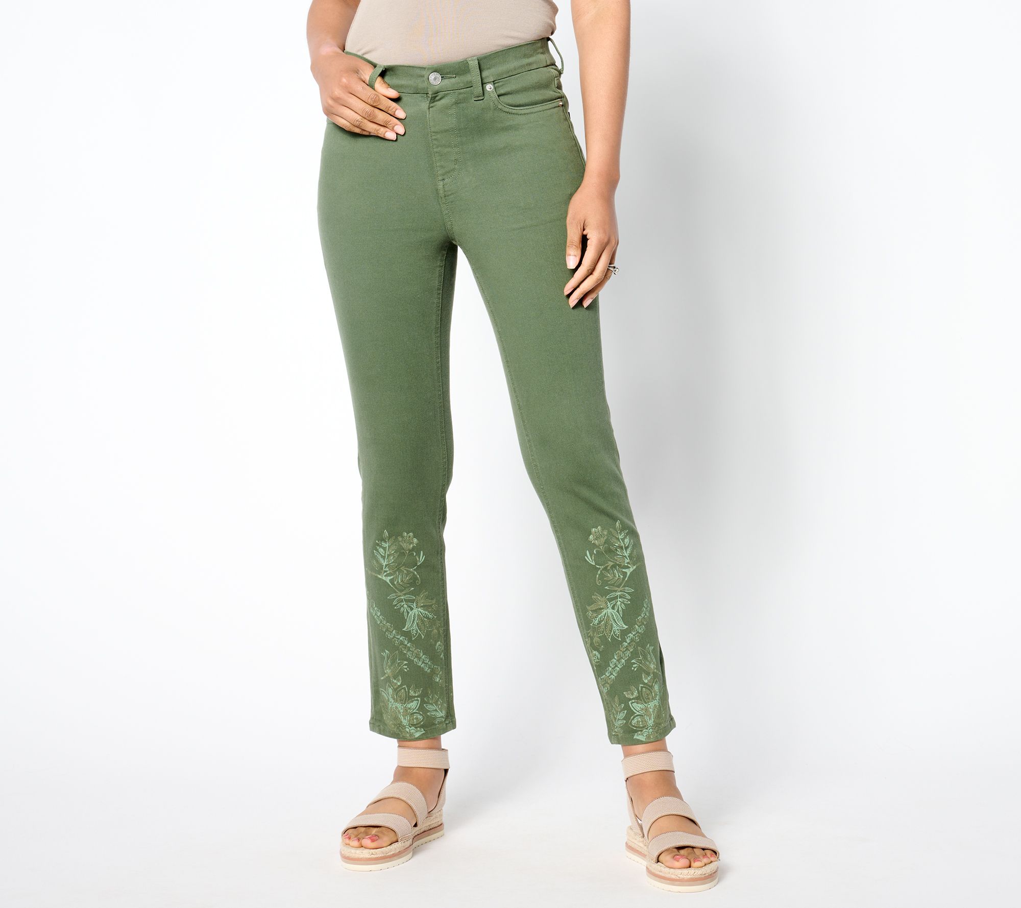 "As Is" Denim & Co. Petite Easy Stretch Printed Slim Ankle Jean