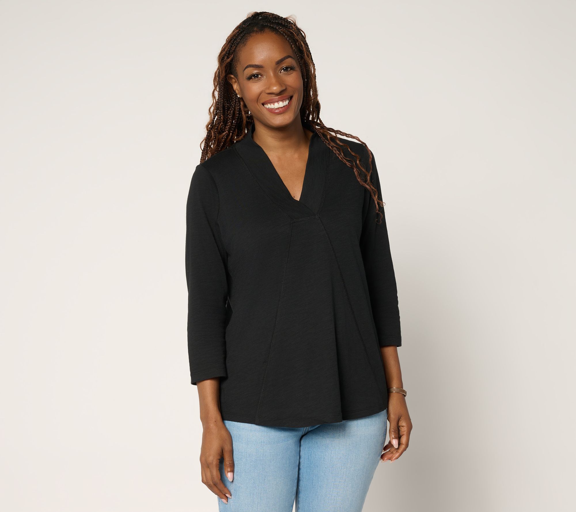 Belle Boho by Kim Gravel Slub Knit Western Chic Seamed Top