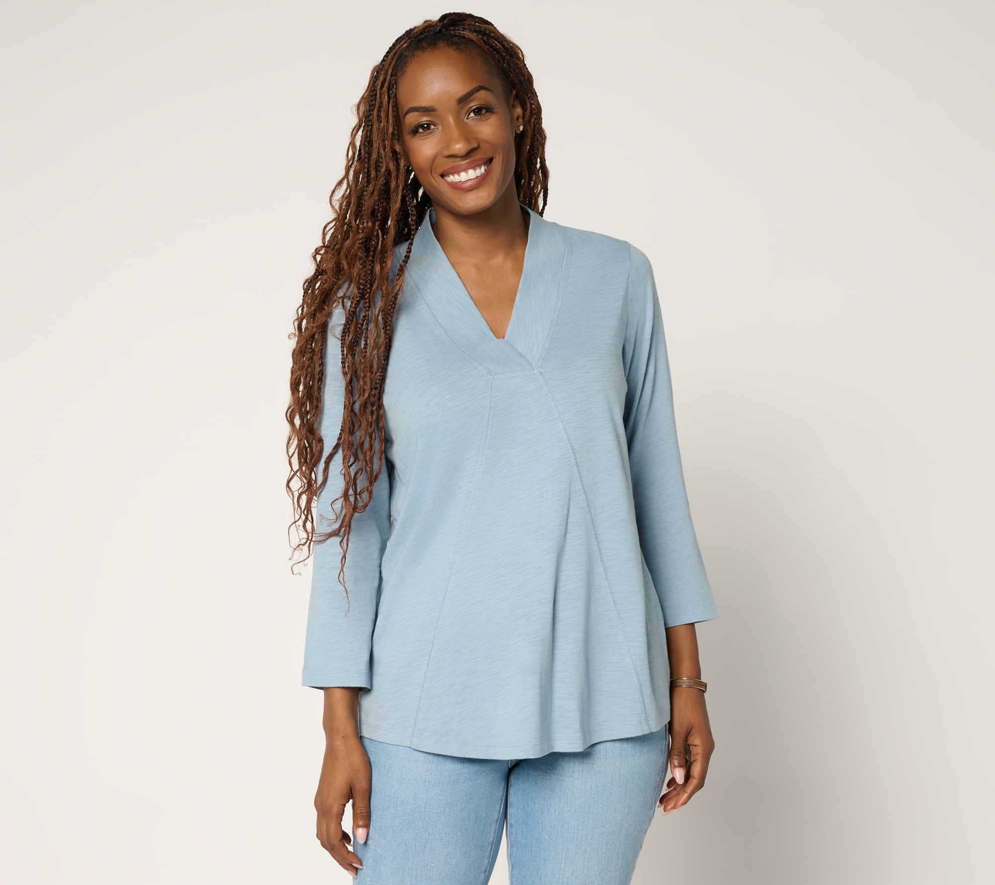 Belle Boho by Kim Gravel Slub Knit Western Chic Seamed Top