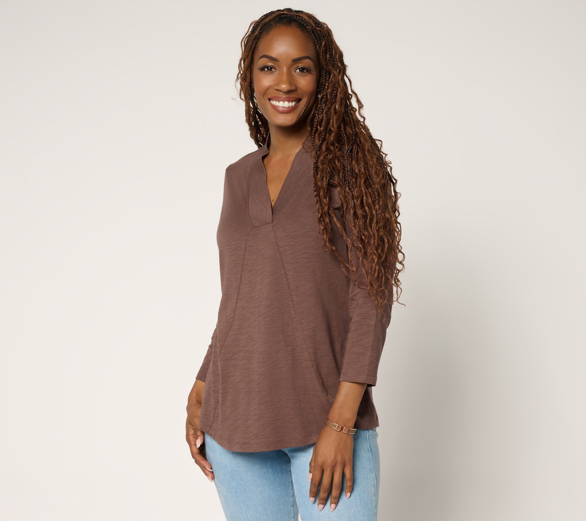Belle Boho by Kim Gravel Slub Knit Western Chic Seamed Top